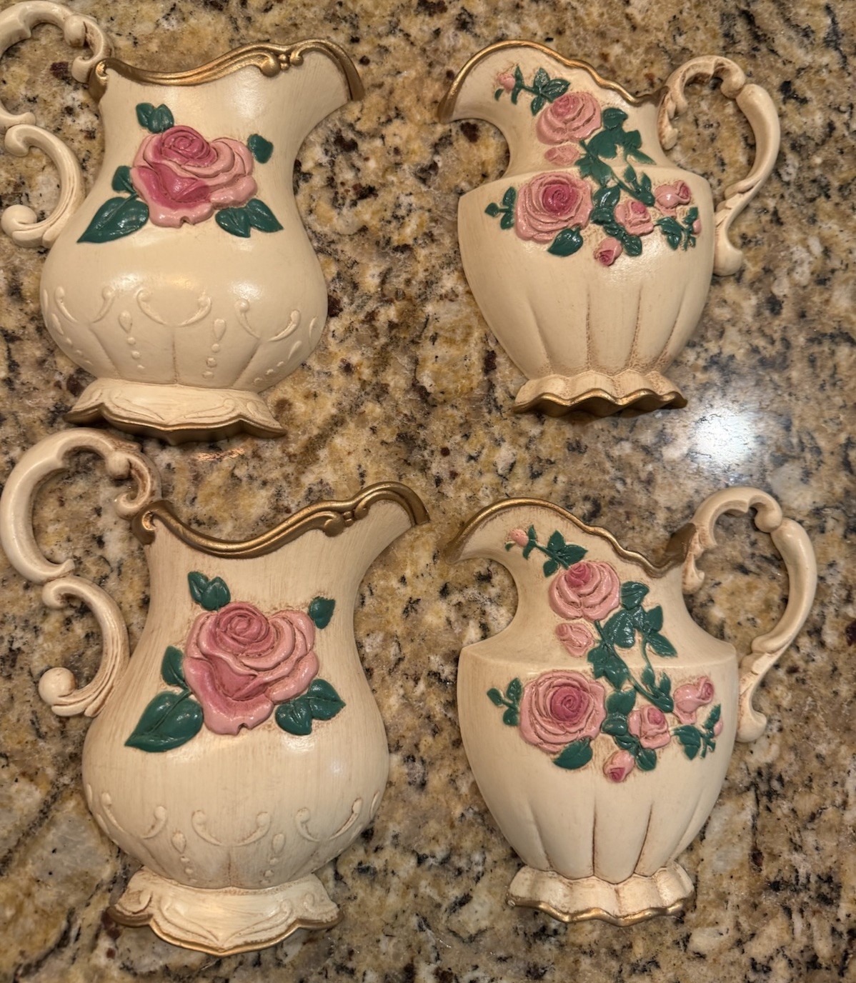 Vintage Homco Home Interior Pink Rose Pitcher Set of 4 Wall Hanging Plaque VTG
