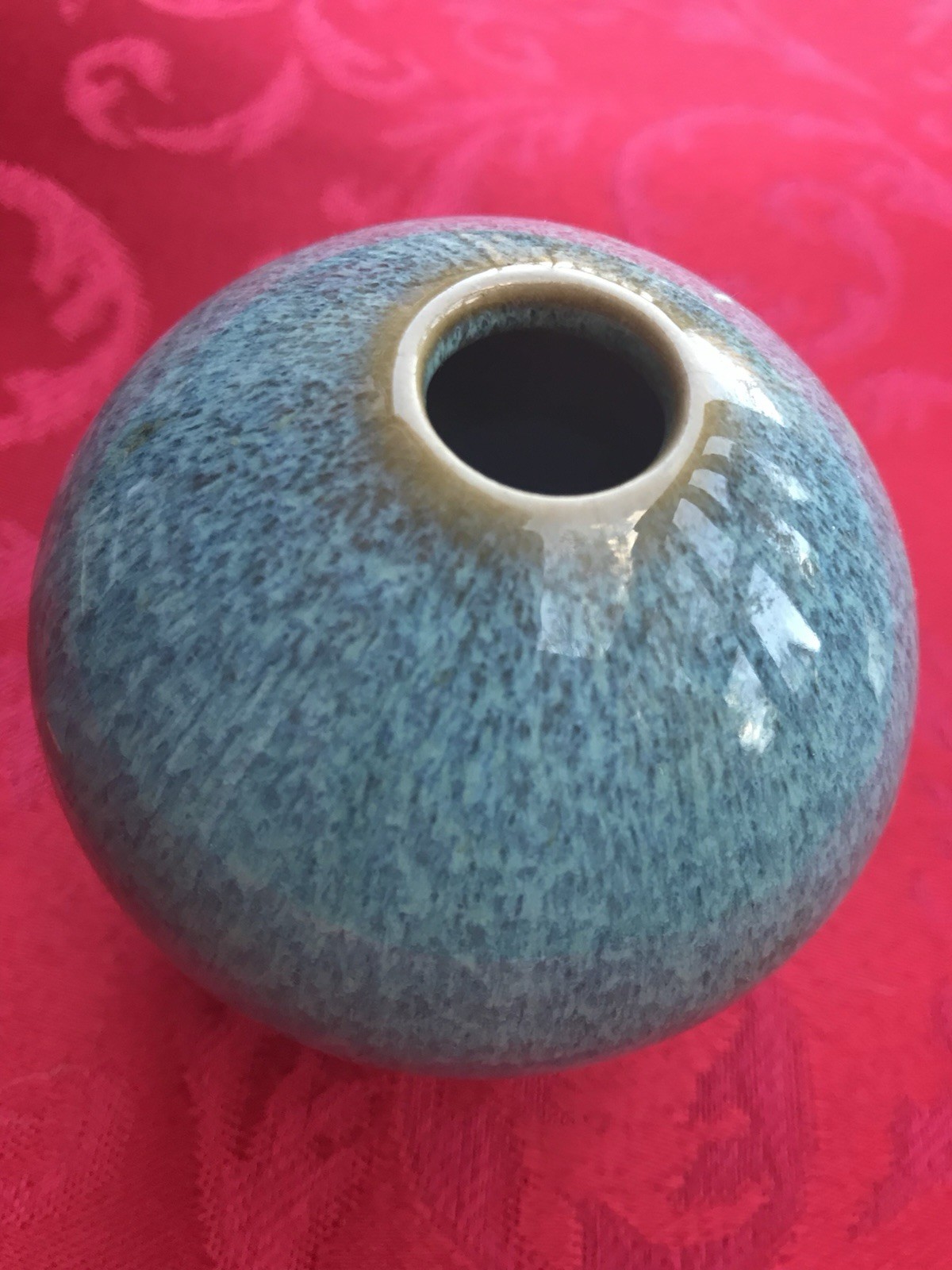 Mid century Ceramic Bud Vase with A Blue Reactive Glaze Finish