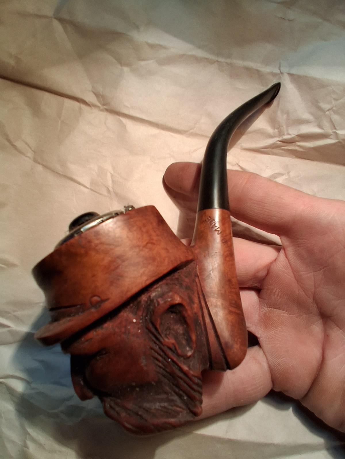 Rare Folk Art Carved Sculpture Handmade Face Tobacco Pipe -Nice Gift