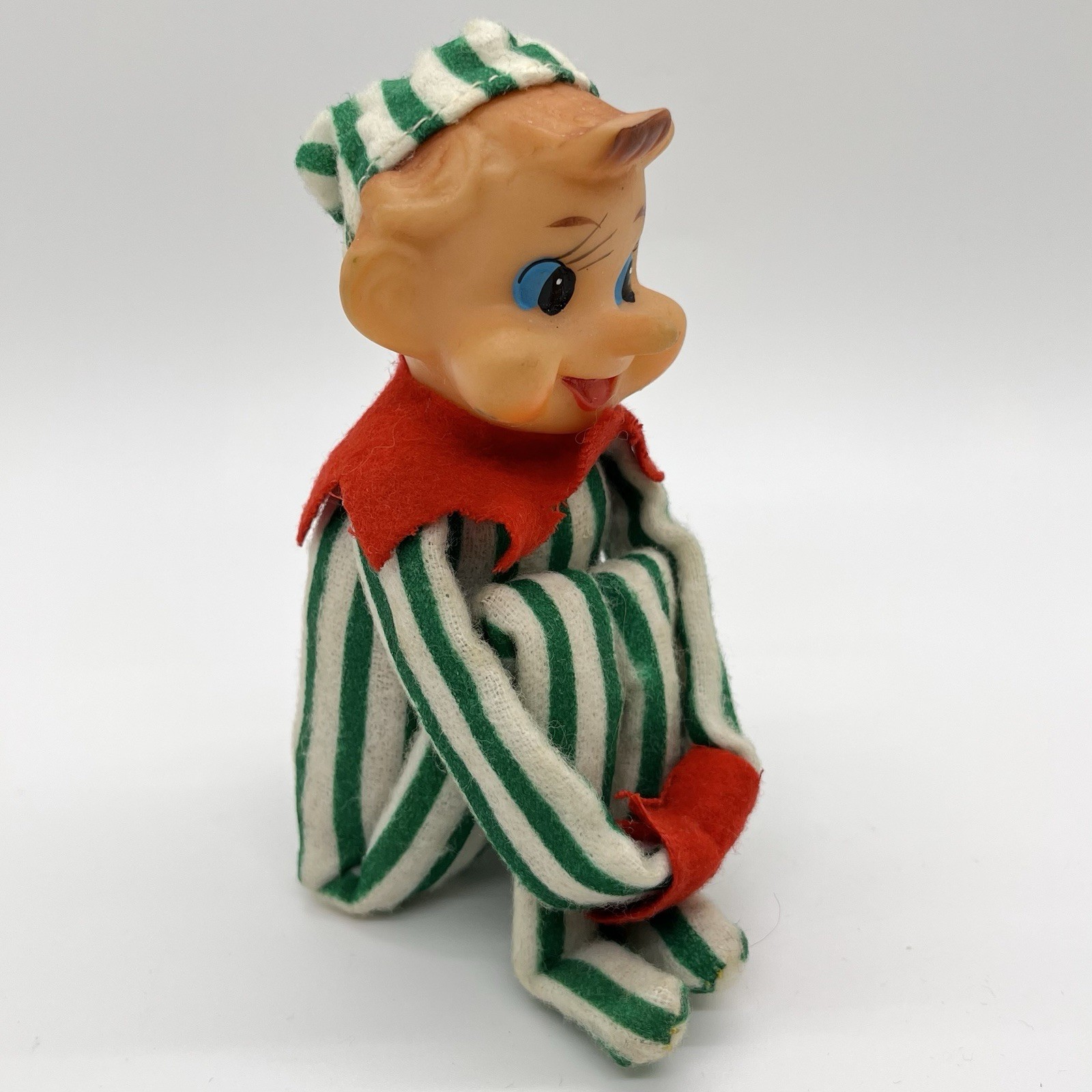 Vintage Knee Hugger Pixie Elf Green/White Striped Christmas Kitsch Japan 50s 60s