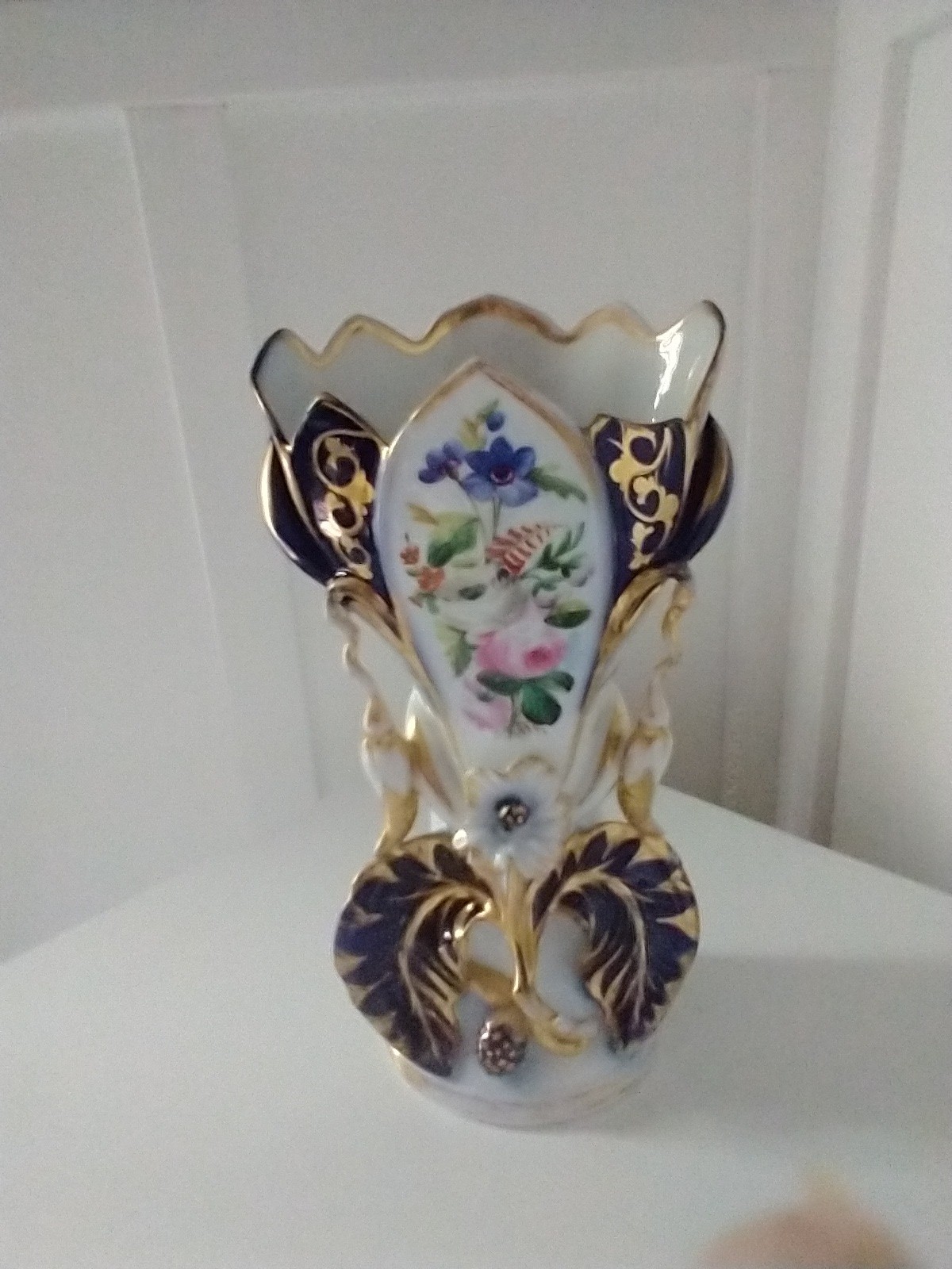 French Porcelain Vase. Floral Motif With Blue And Gold