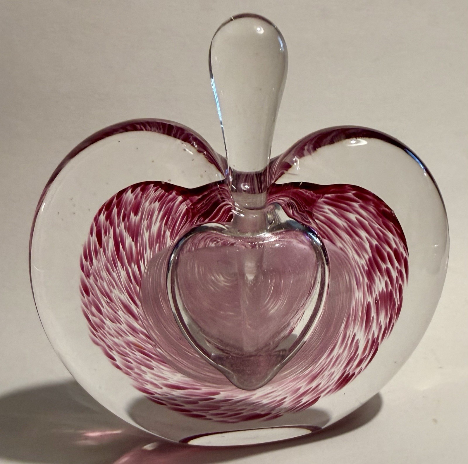 Michael Nourot Apple Heart Shaped Perfume Bottle Hand Blown Art Glass & Dauber