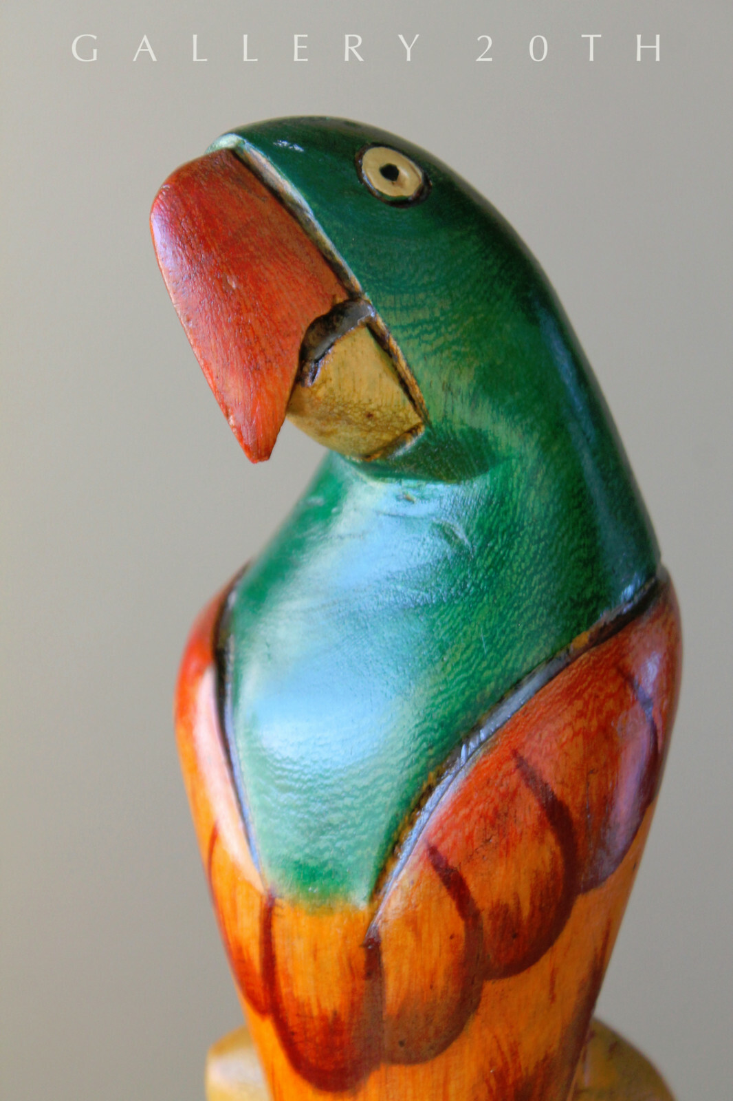 COOL VTG POLYCHROMED ORIG. PARROT SCULPTURE 50'S WOOD BIRD ART DECO MID CENTURY