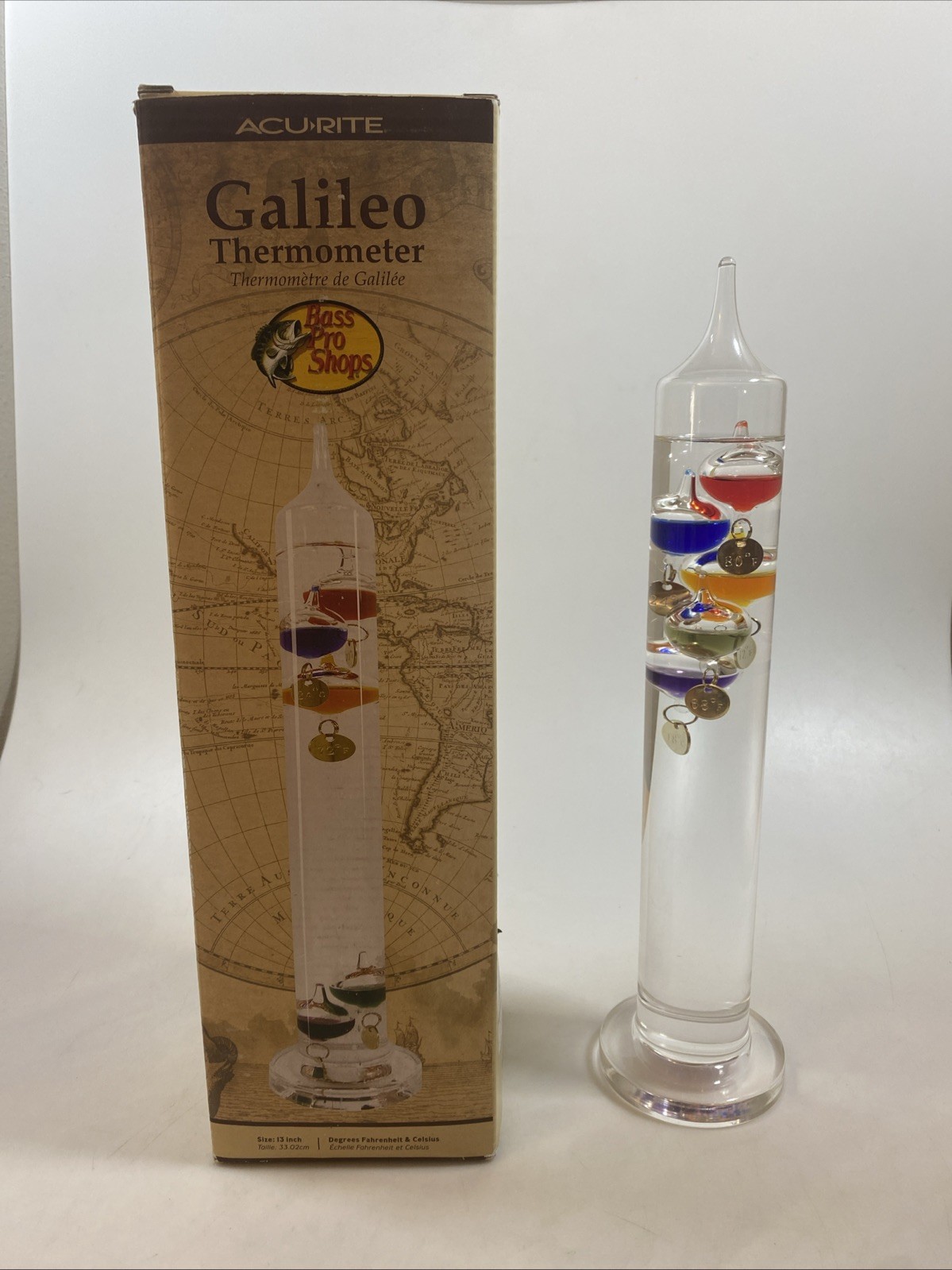 Acu-Rite 13” Glass Galileo Thermometer Fahrenheit & Celsius - Home/ Office Decor