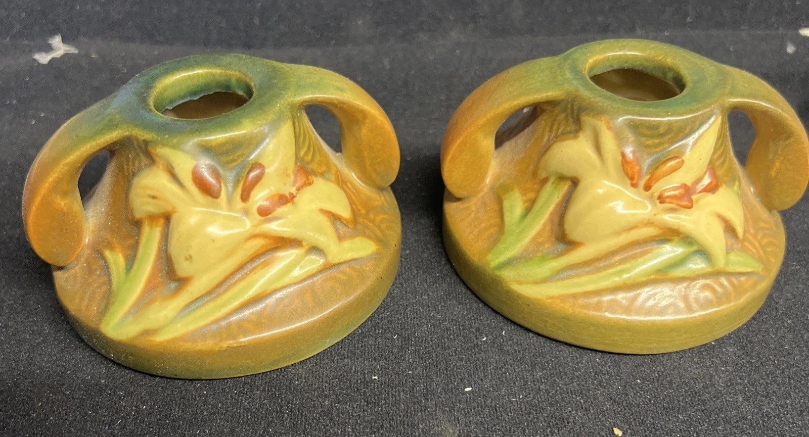 Roseville Zephyr Lily low candleholders candlesticks 1162-2\