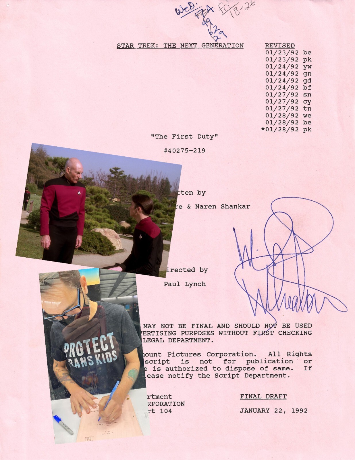 STAR TREK NEXT GENERATION First Duty - Wil Wheaton, Robert Duncan McNeill script