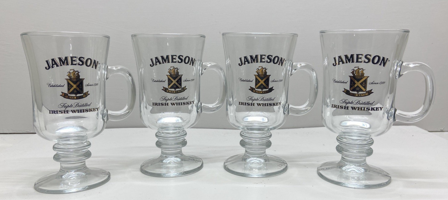 Set of 4 Jameson Irish Whiskey Footed Glass 12-14 oz. Irish Coffee Mugs