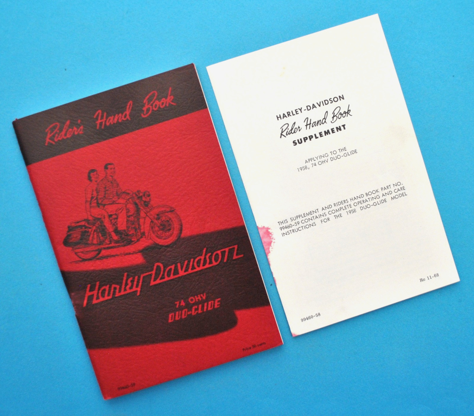 Antique Vintage 1958-1959 Harley Riders Hand Book FL FLH Duo Glide Owners Manual