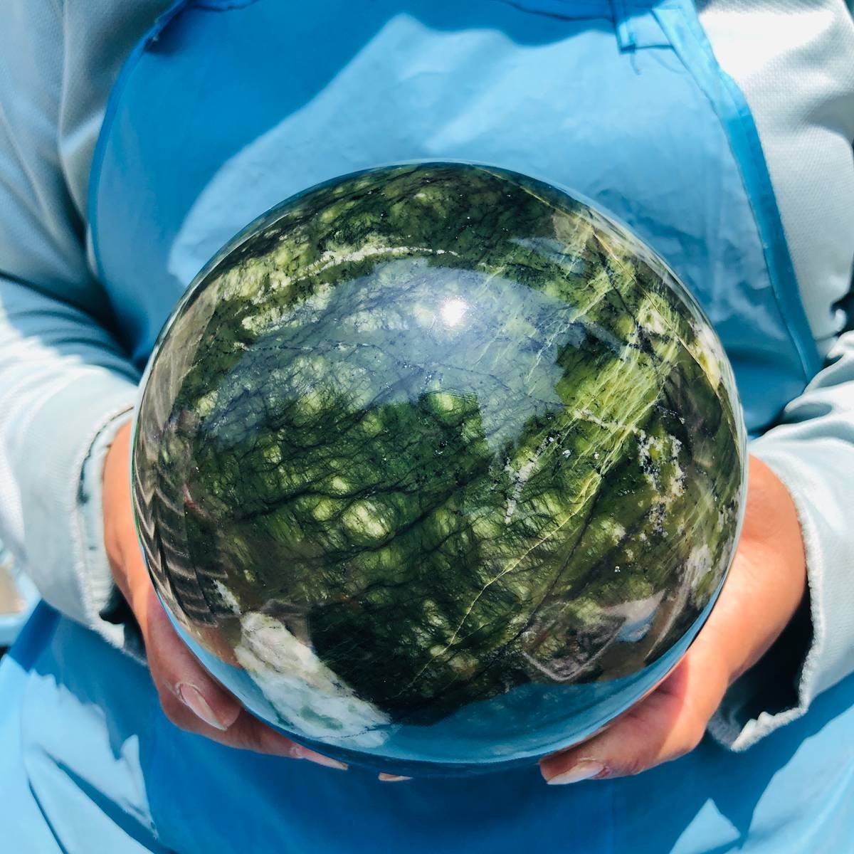 8.27LB Top Natural Southern Jade Ball Quartz Crystal Sphere Reiki Healing 5365