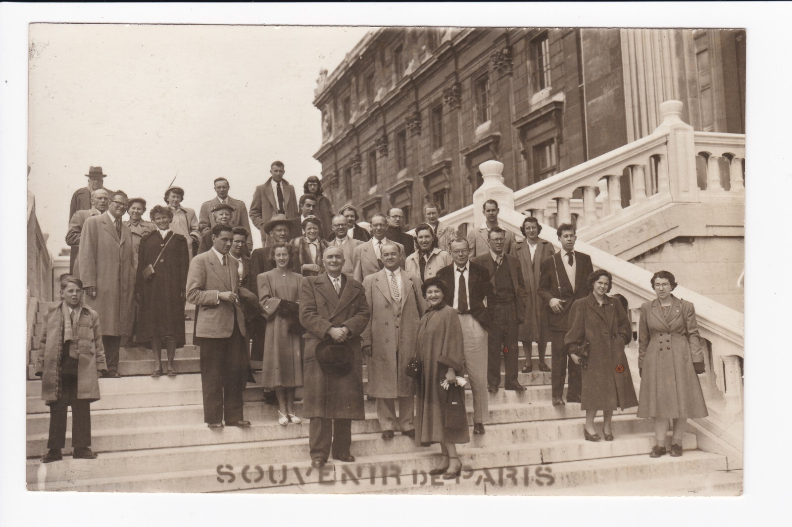 Souvenir De Paris People Standing On Stairs Tourists RPPC Real Photo Postcard