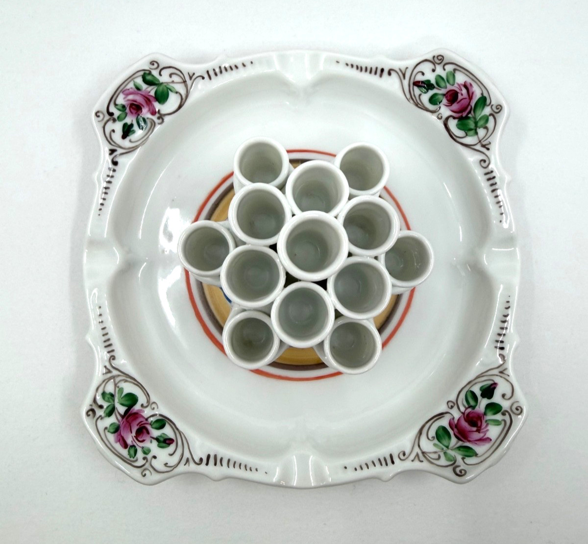Vintage Czechoslovakia Porcelain Cigarette Holder Ashtray Floral Pattern 1438