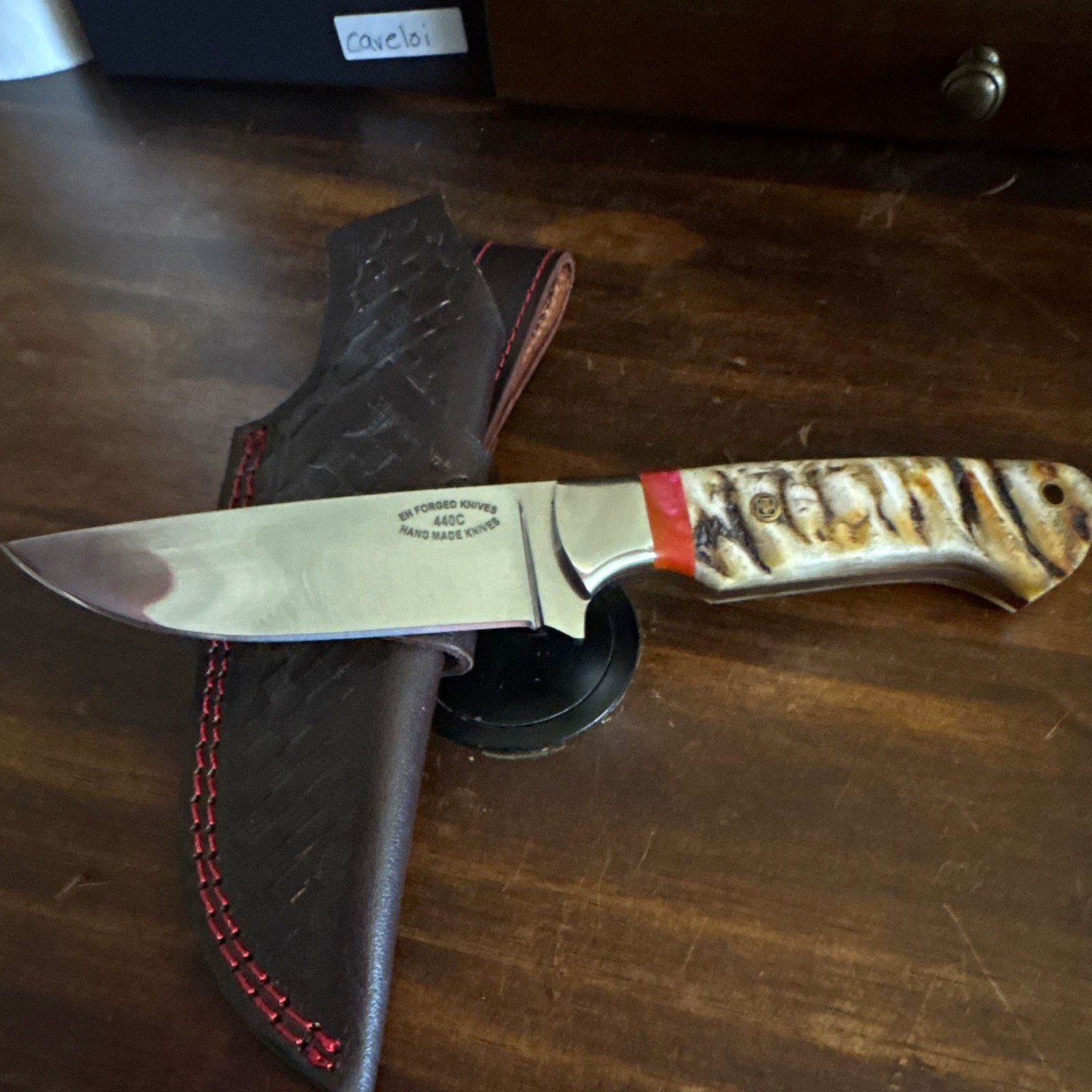 EH Forged Knives Hunting Fixed Blade 440C Drop Point Bone Full Tang Sheath