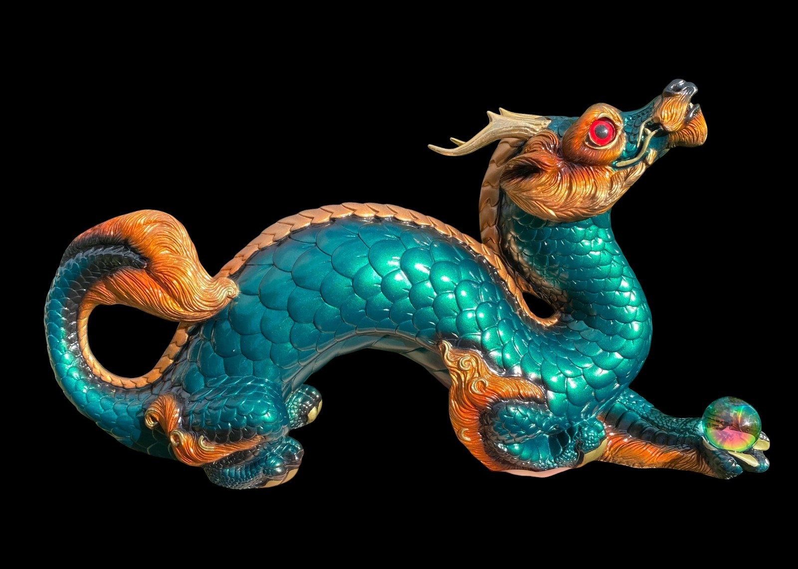Vintage 1994 Windstone Editions Green Gold Oriental Jade Dragon Figurine 11