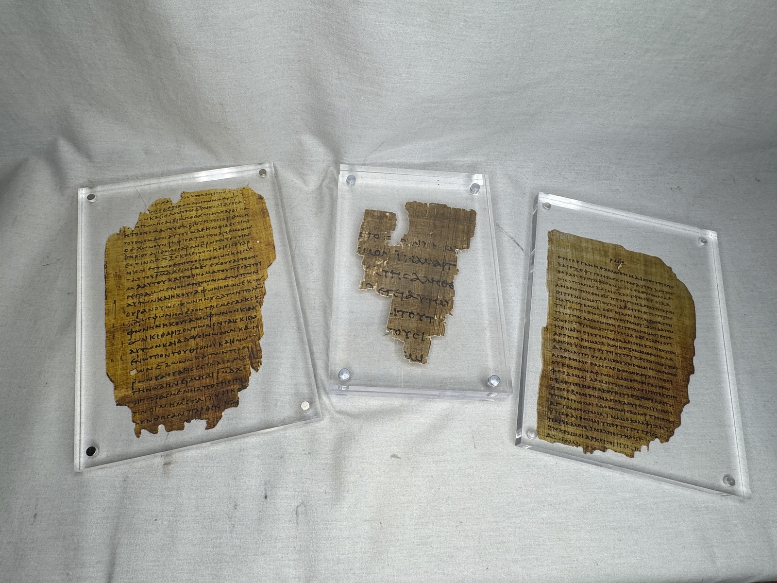 3 Piece Biblical Papyrus Set, St John, Pauline Epistle, Revelations, Plaques