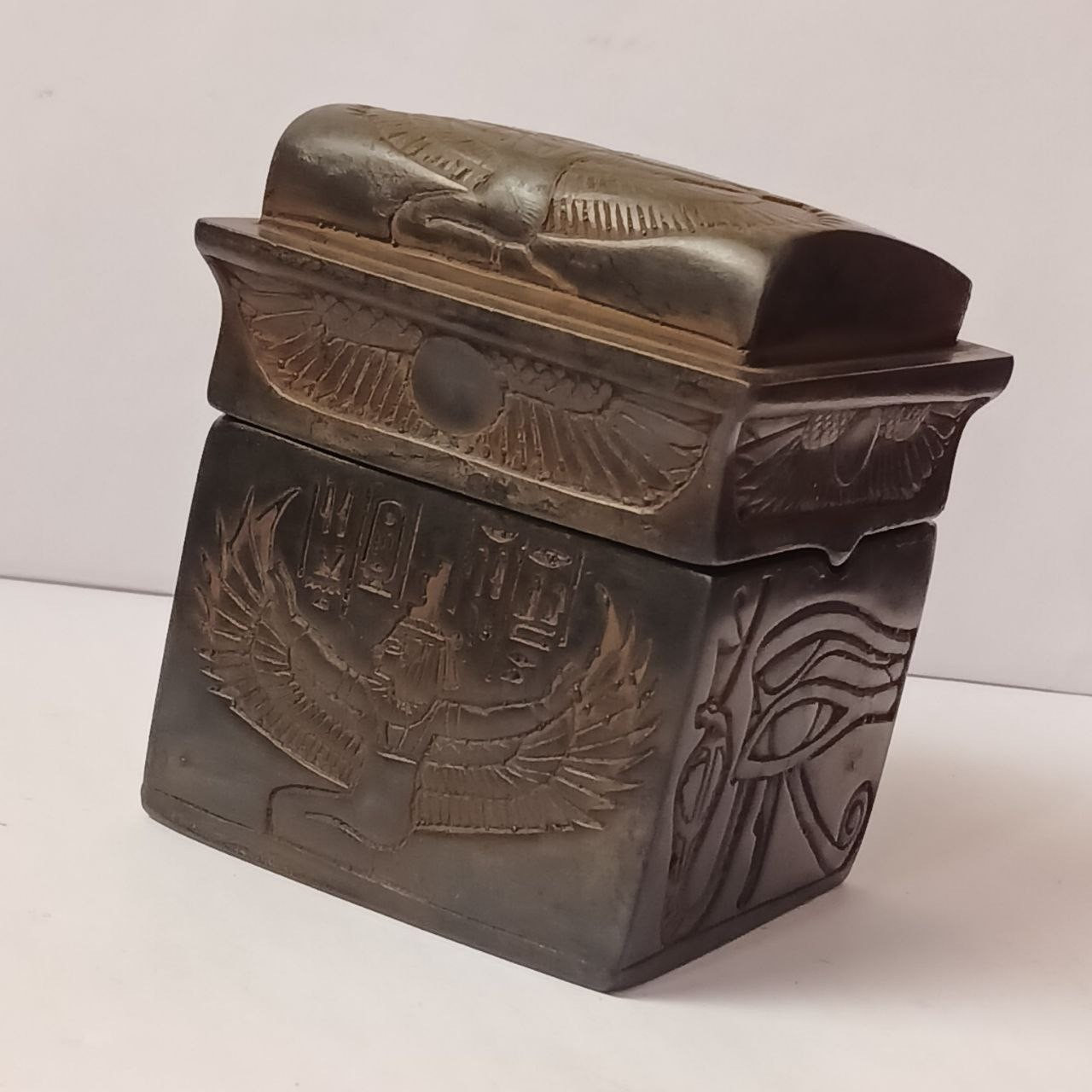 Egyptian Burial Box with 4 Mini Canopic Jars, Antique Style Pharaonic Decor
