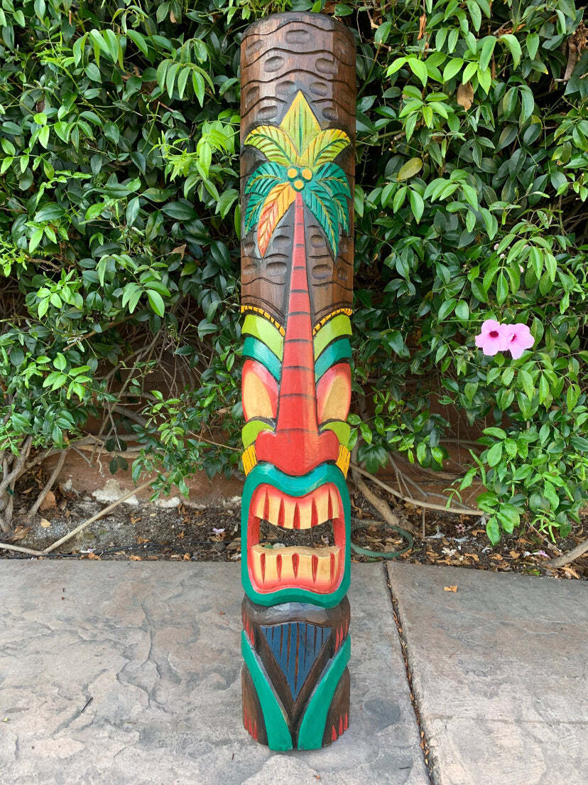Tiki Totem Palm Tree Wood Mask Tropical Bar Patio Decor 39
