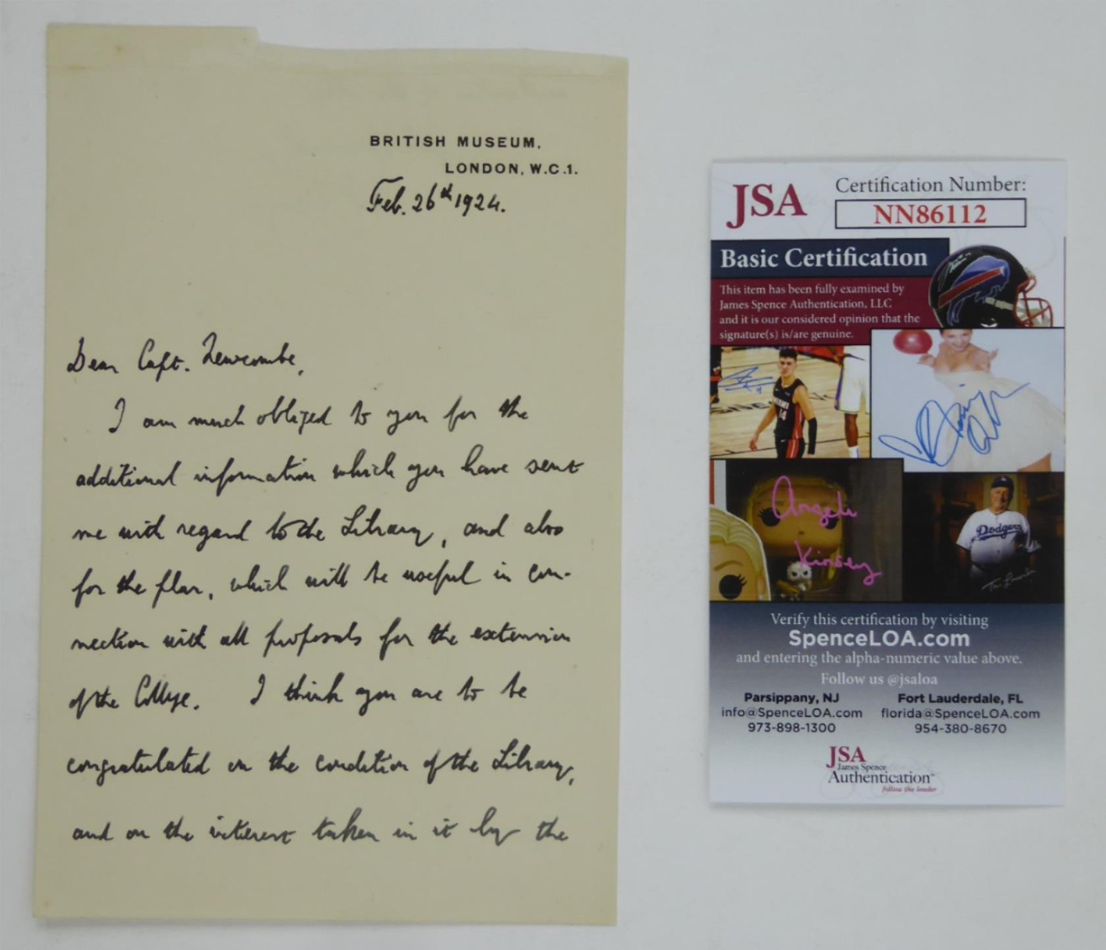 Sir Frederic G Kenyon Signed Autographed Hand Written Letter ALS JSA COA