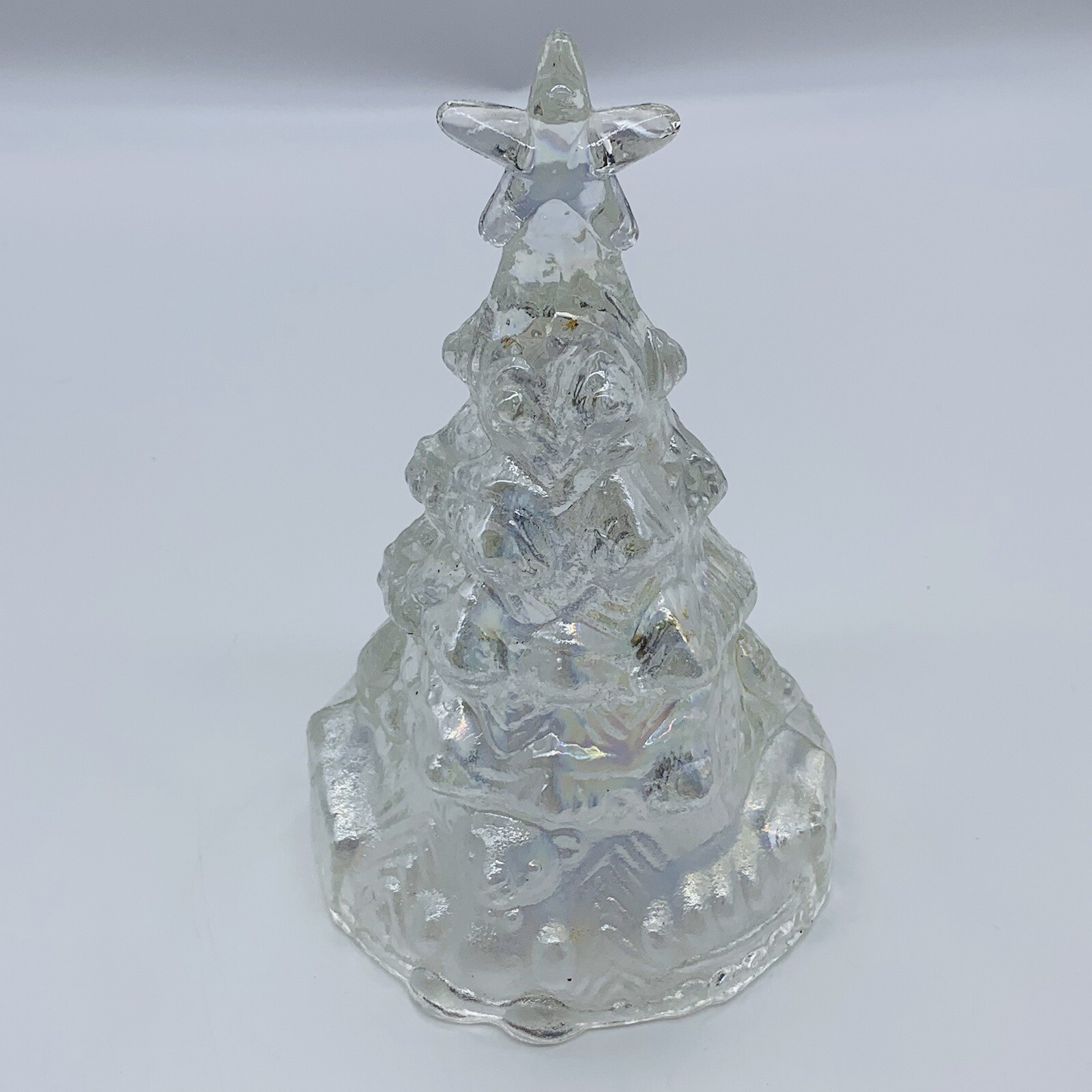 Vintage Studio Art Glass Clear Iridecent Christmas Tree 6”T 4”W