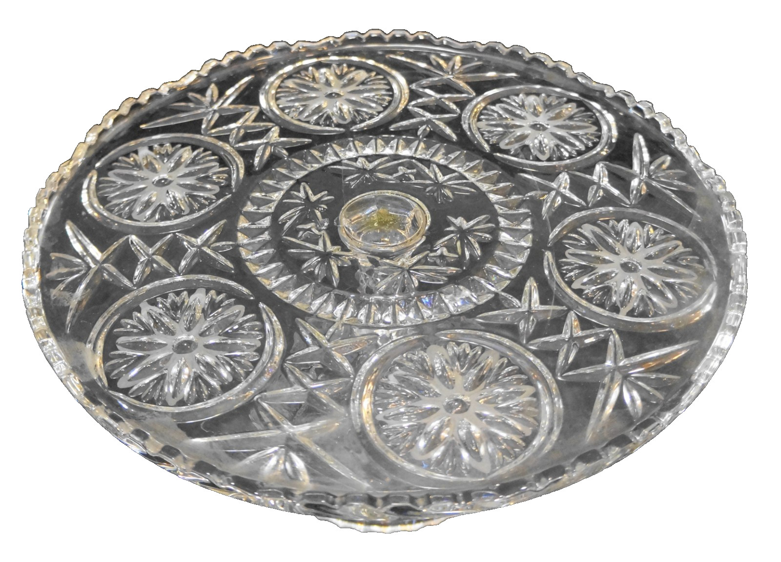 Crystal D'Adriana D'Arlene Lead Crystal Cut Glass Cake Stand Flower Medallion
