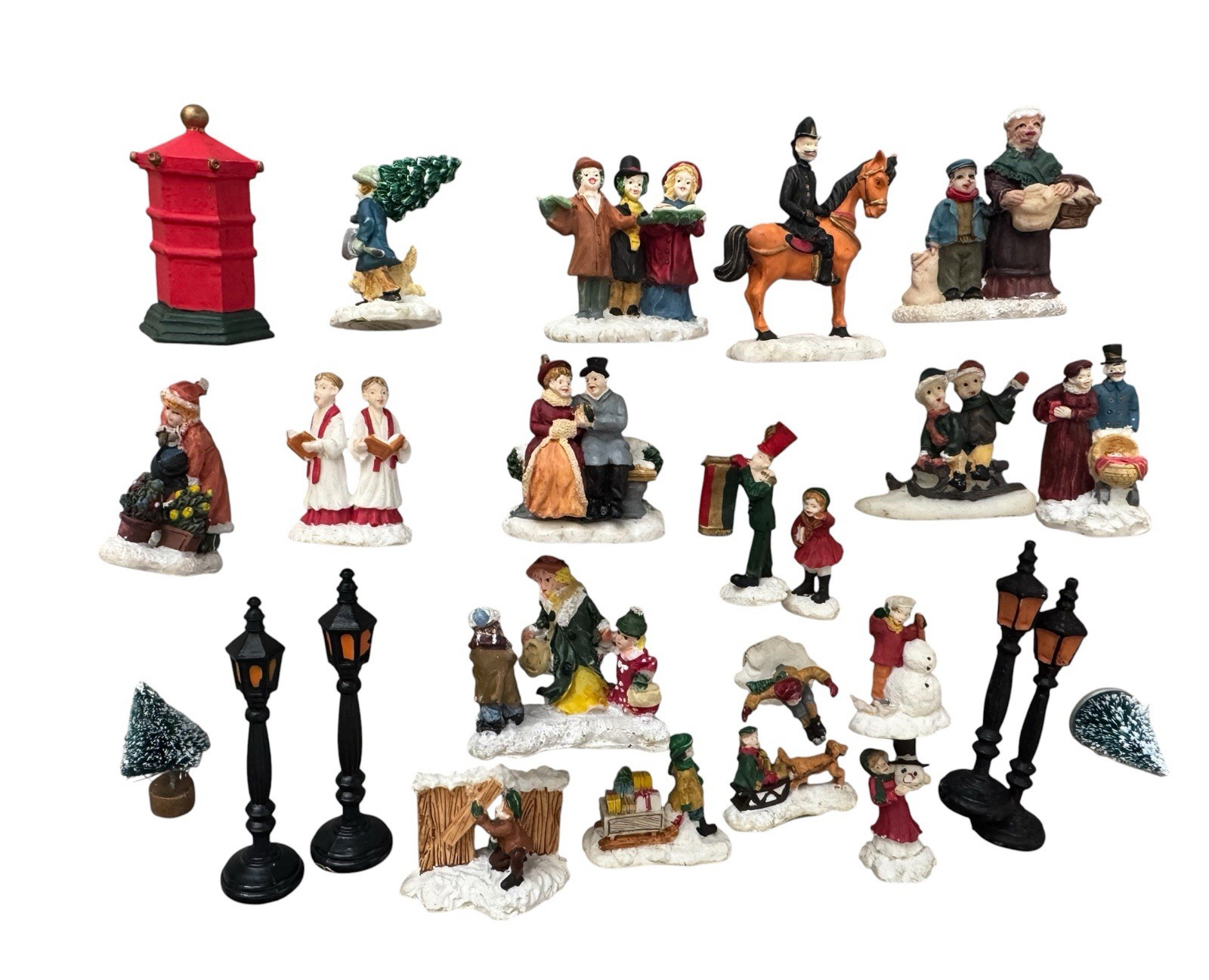 Vintage 1994 Mercuries Christmas Village 35 Pc Figurines Lamp Posts Holiday Set