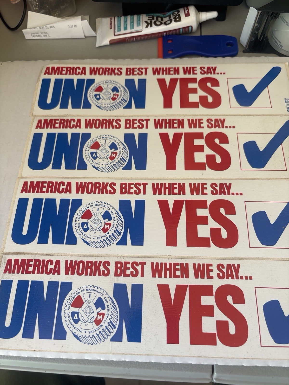 Vintage IAM Union YES Bumper Stickers Lot of 4 Association Machinists