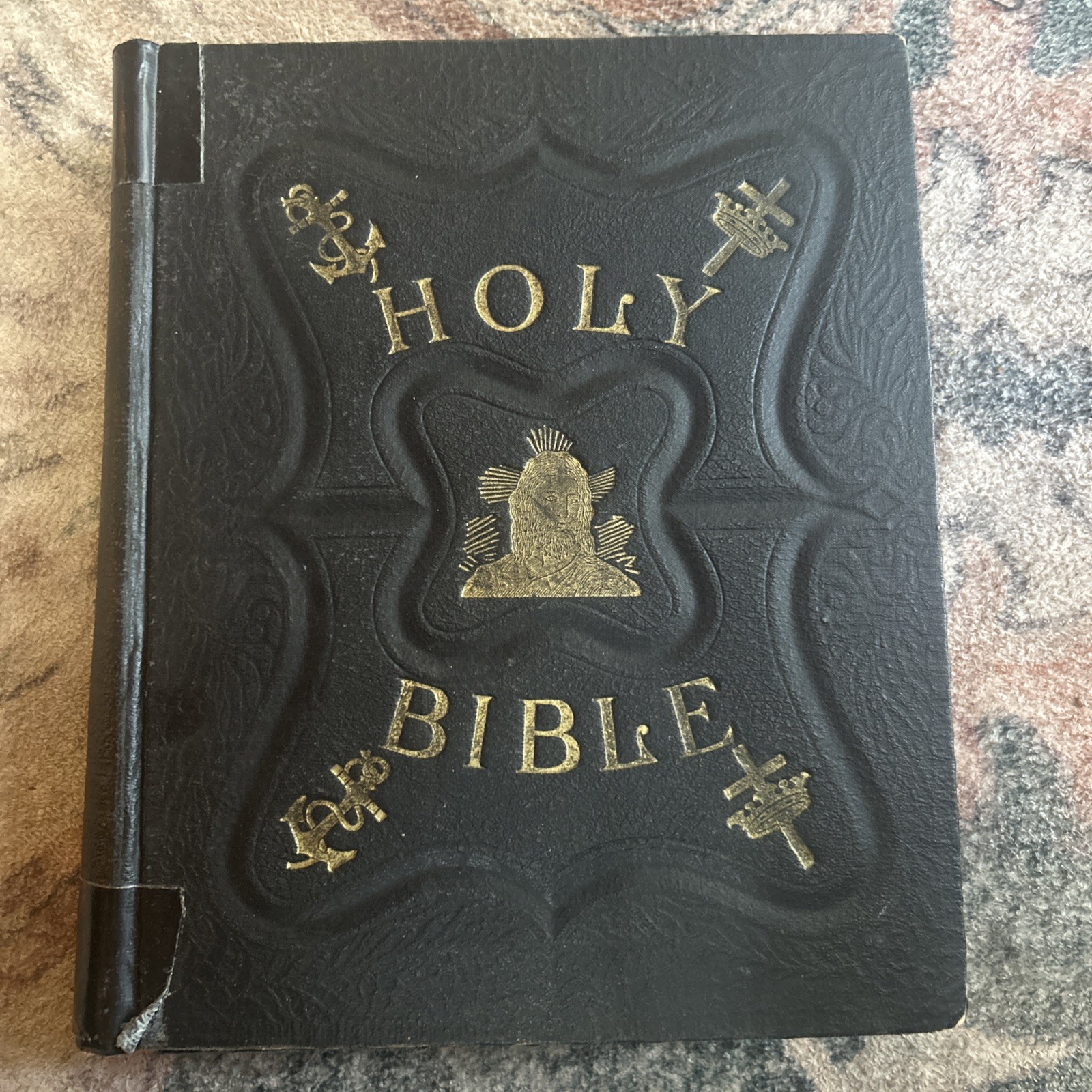 Antique Holy Bible Black Pictorian Family Bible Hard Cover