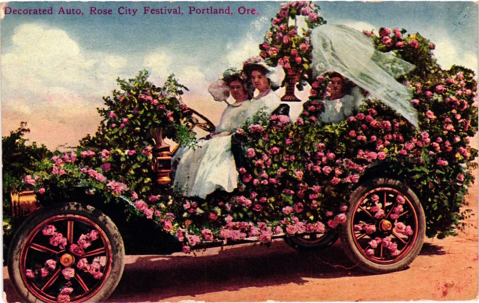 Portland OR Rose City Festival Decorated Auto Vintage Postcard 1900s Portland OR Rose City Festival Decorated Auto Vintage Postcard 1900s