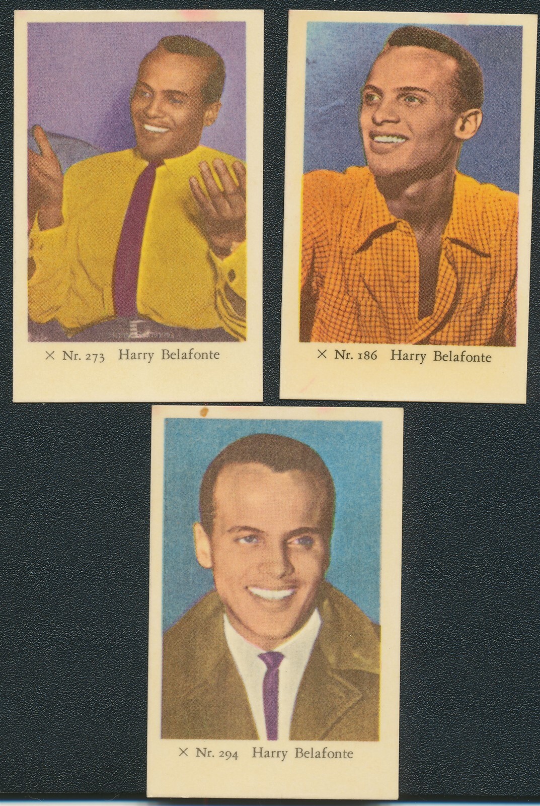 (3) HARRY BELAFONTE TV & FILM STARS 1958 DUTCH GUM CARDS X 186 273 294 EX C (3) HARRY BELAFONTE TV & FILM STARS 1958 DUTCH GUM CARDS X 186 273 294 EX C