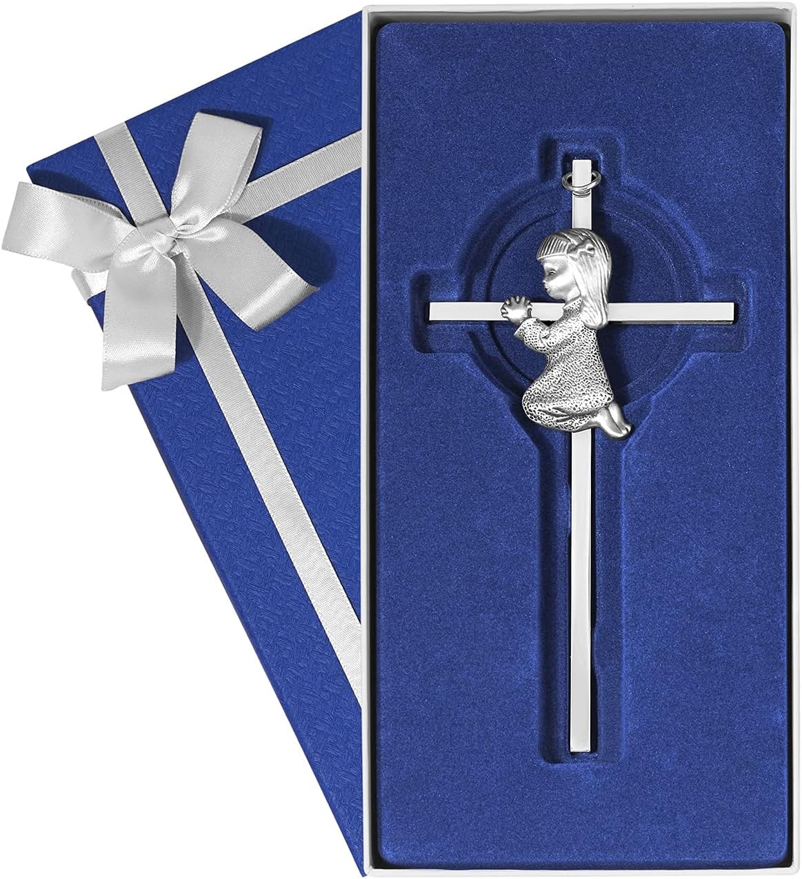 Baby Wall Cross Baptism Gifts for Girl, 7-Inch Silver Praying Girls Baptism Cros