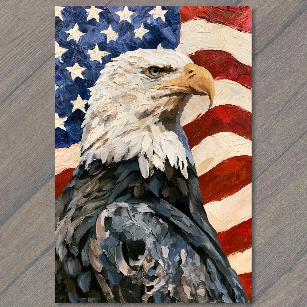 POSTCARD Eagle American Flag Stars Stripes Patriotic Bald Eagle Portrait Animal