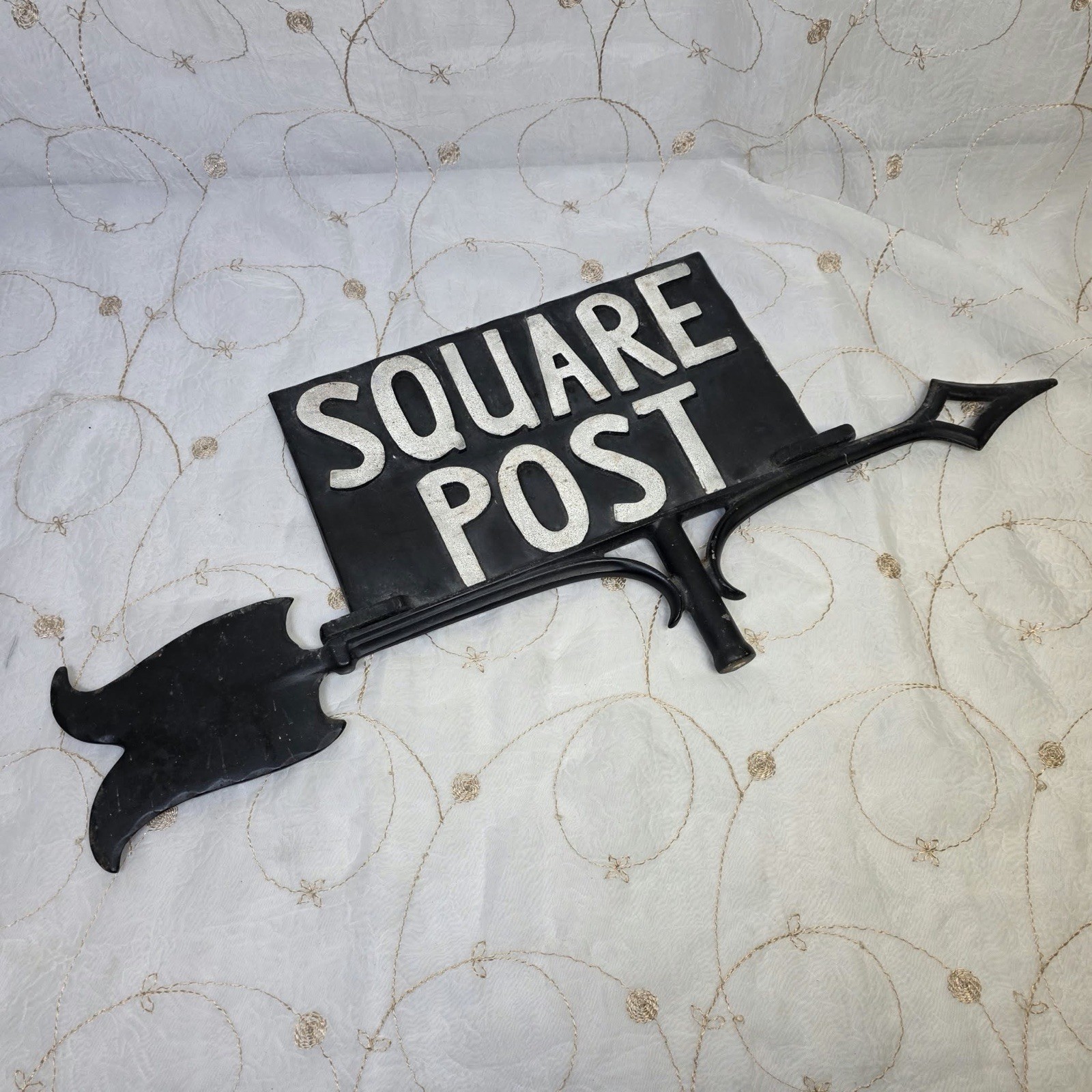 Vintage Cast Iron Double Sided Railroad Arrow Sign SQUARE POST Pole Topper