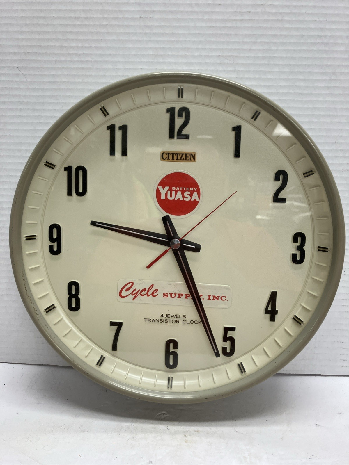 Vintage Citizen Yuasa Battery Wall Clock 1960s Transistor Motorcycle Shop Ad