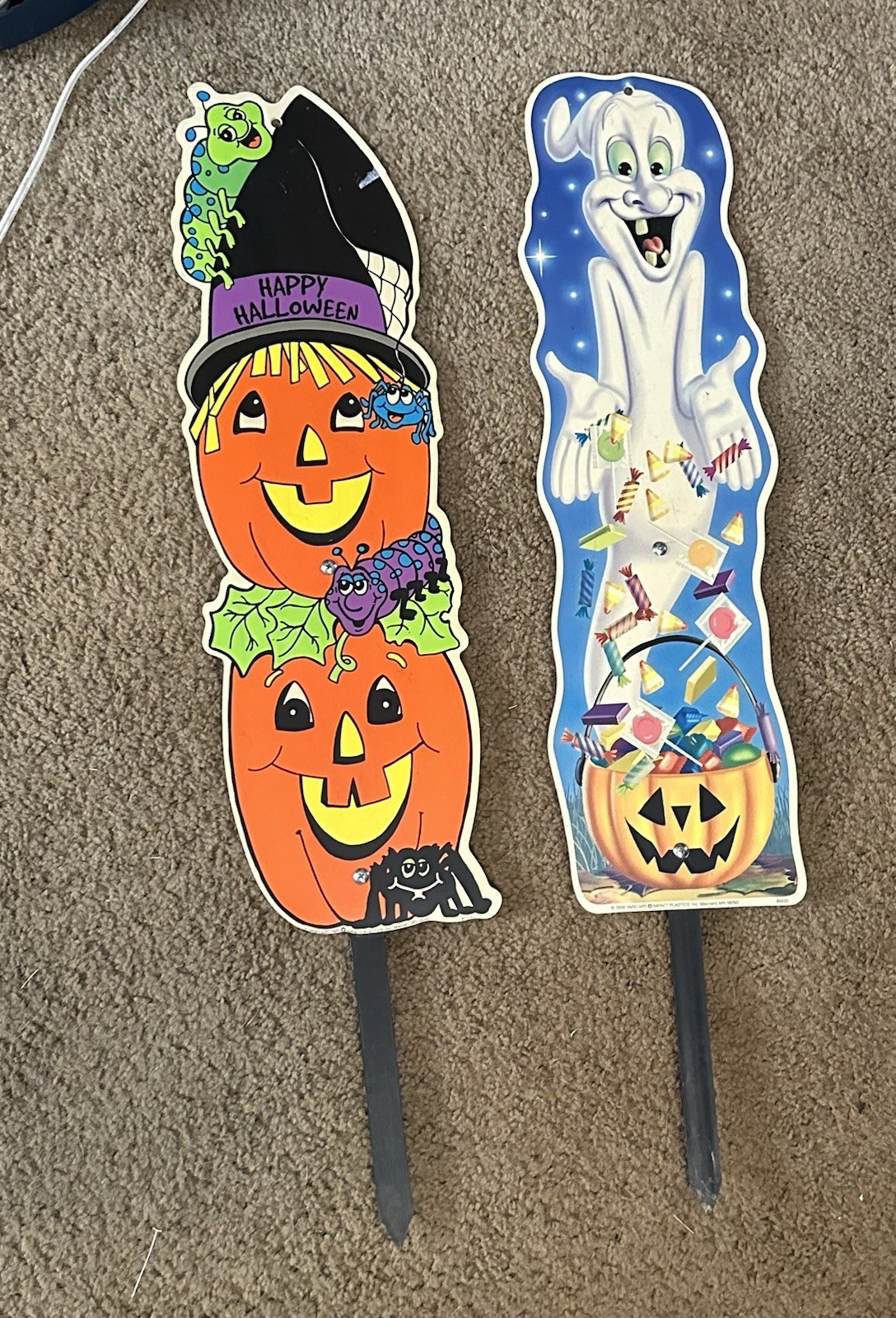 Vintage Impact Plastics Halloween Yard Signs 1999 Jack O Lantern & 2000 Casper
