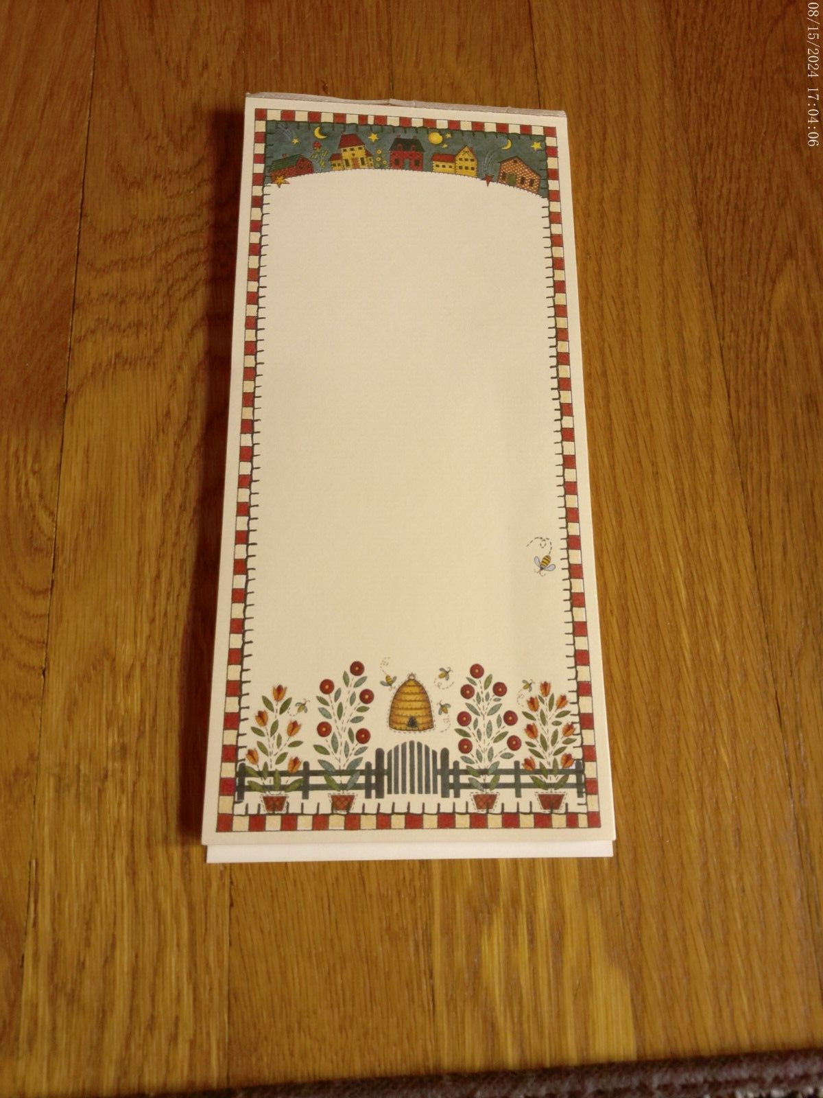 Vtg Ellen Stouffer Main St Press List Pad Note Paper LANG 1998 Honey Bee Houses