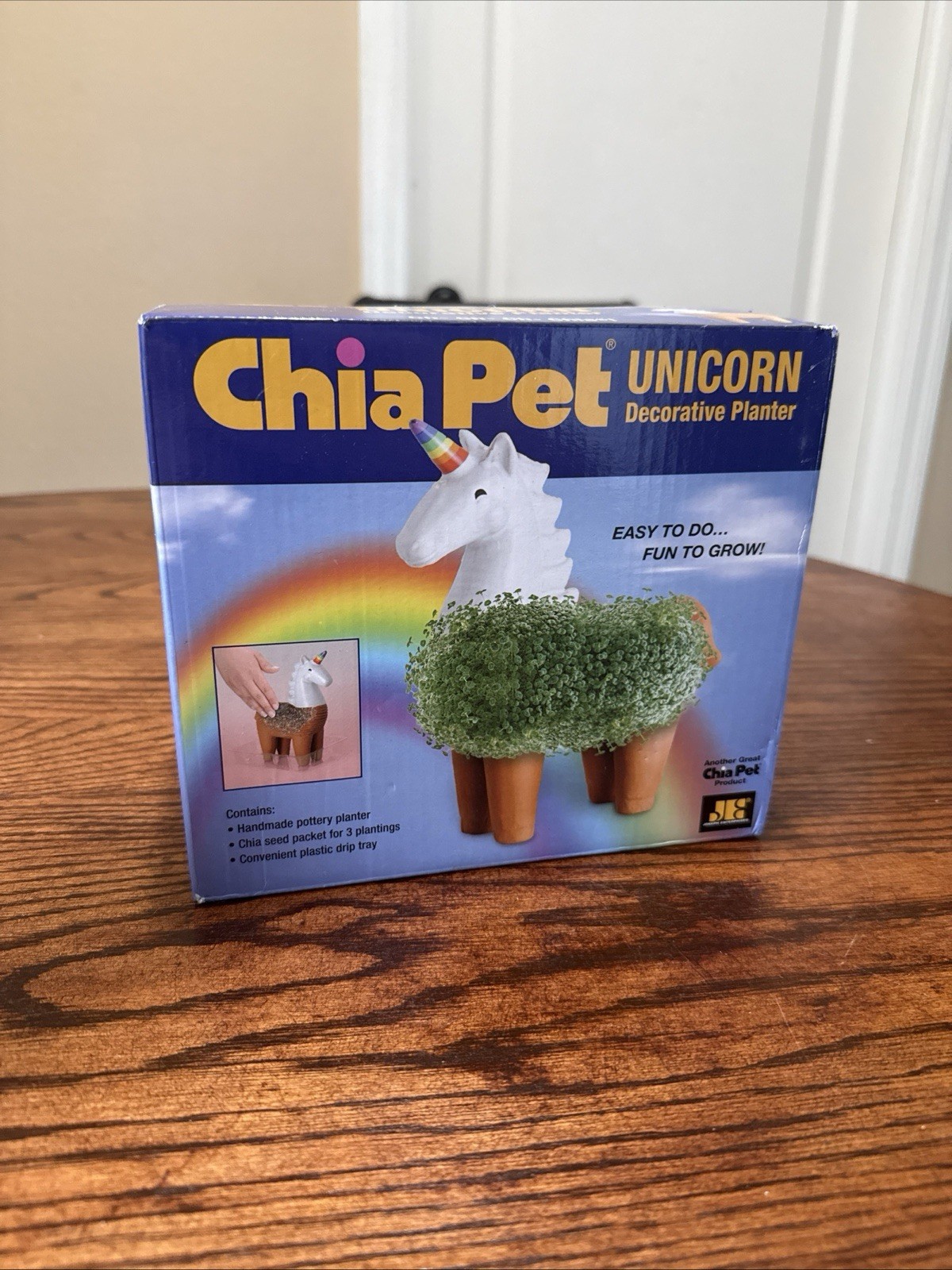 Unicorn Chia Pet handmade decorative pottery planter, Terra Cotta, Rainbow