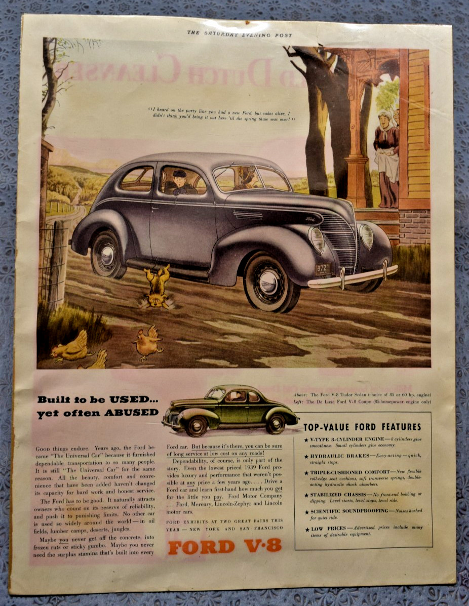 Ford, Advertising, Magazine, 1939, Original, Saturday Evening Post