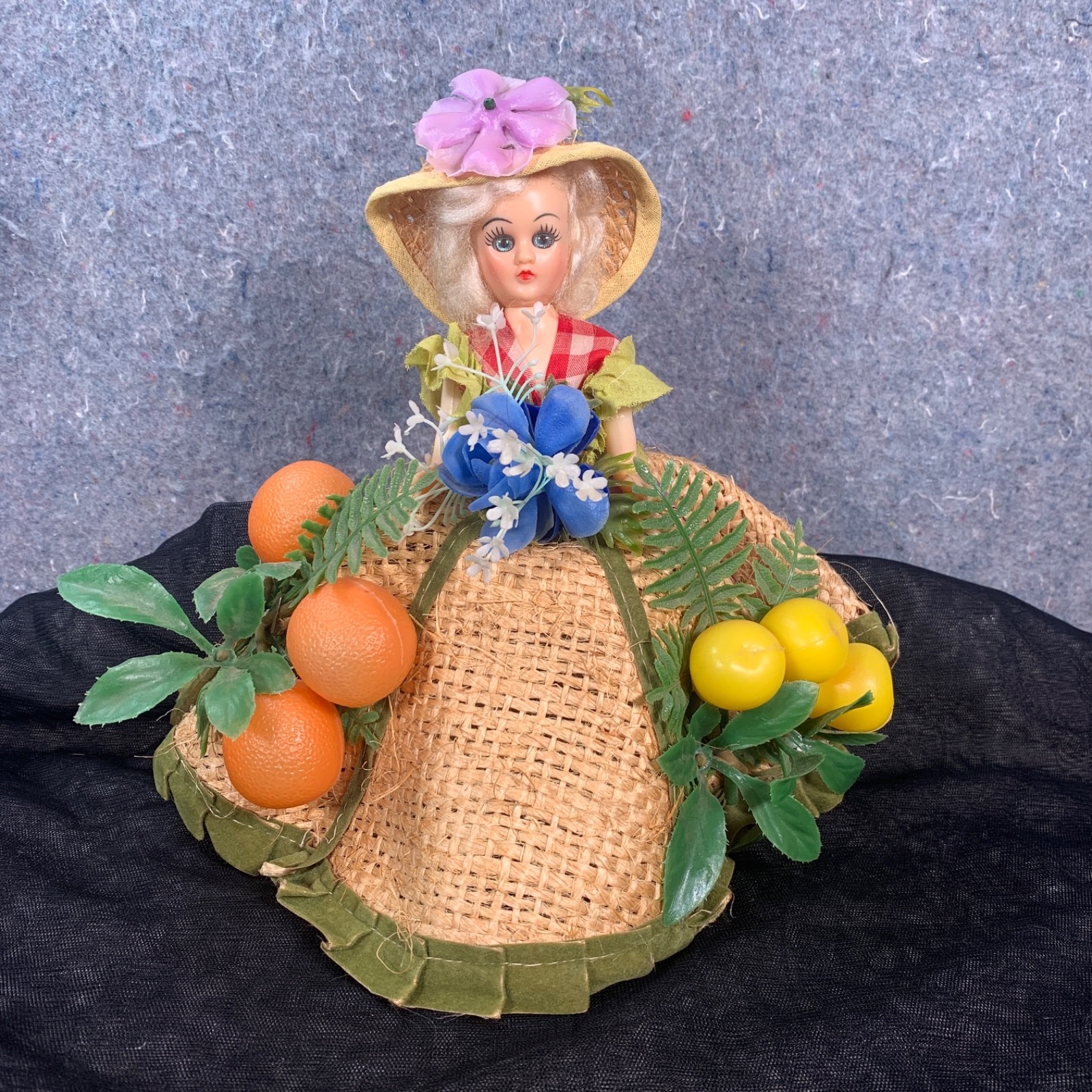 Vintage Patti Originals Florida Souvenir Doll Plastic Flowers Fruit Sleep Eyes
