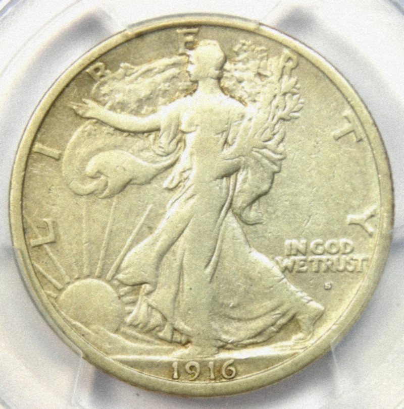 1916-S Walking Liberty Half Dollar As shown in the figure, Key-Date, Excellent