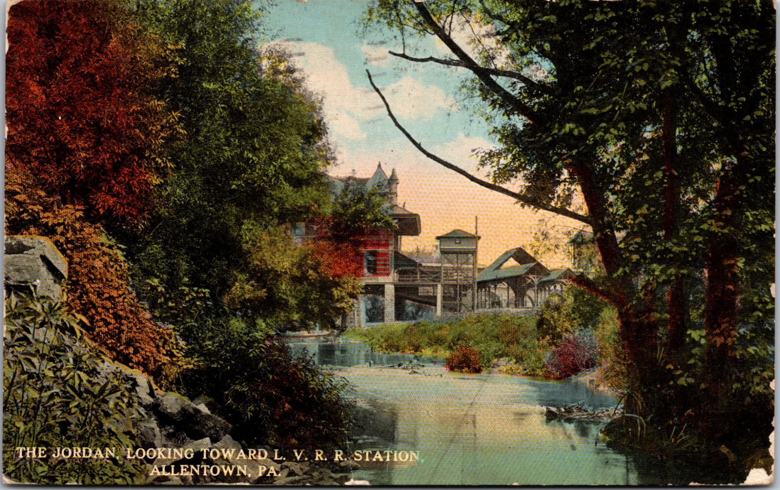 Postcard Jordan River Looking Toward L.V.R.R. Station Allentown PA 1915 Postcard Jordan River Looking Toward L.V.R.R. Station Allentown PA 1915