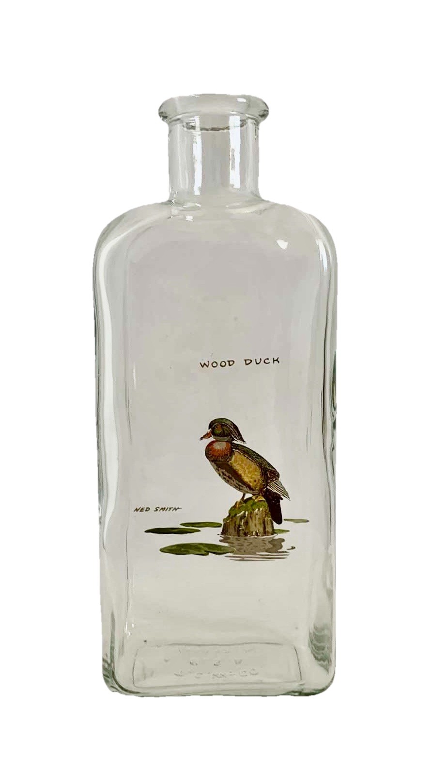 Vintage NED SMITH “Wood Duck” Transparent Decanter Bottle  T.C.W.Co USA R 832 W