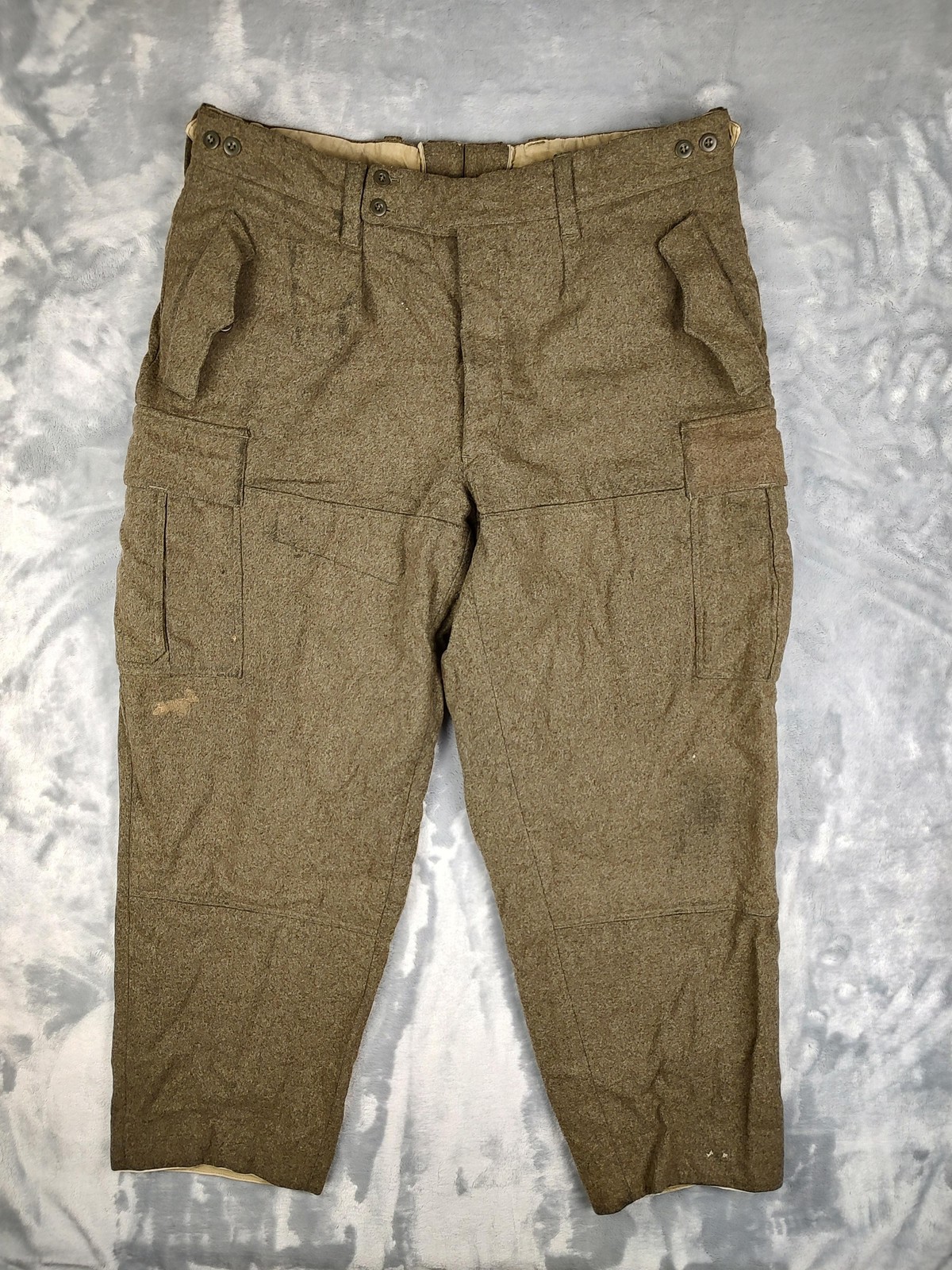 Vintage Niemann & Co Wool Military Field Pants Cargo Pockets Olive West Germany