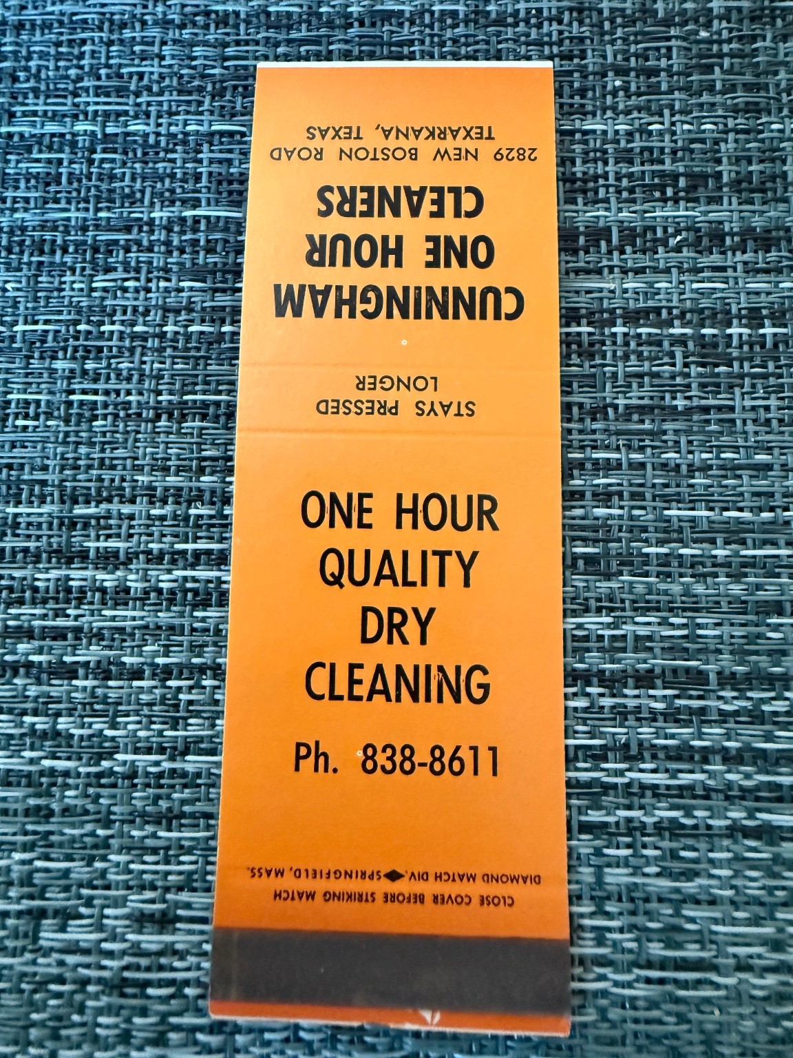 Vintage Cunningham One Hour Cleaners Texarkana Texas Matchbook Cover Ad