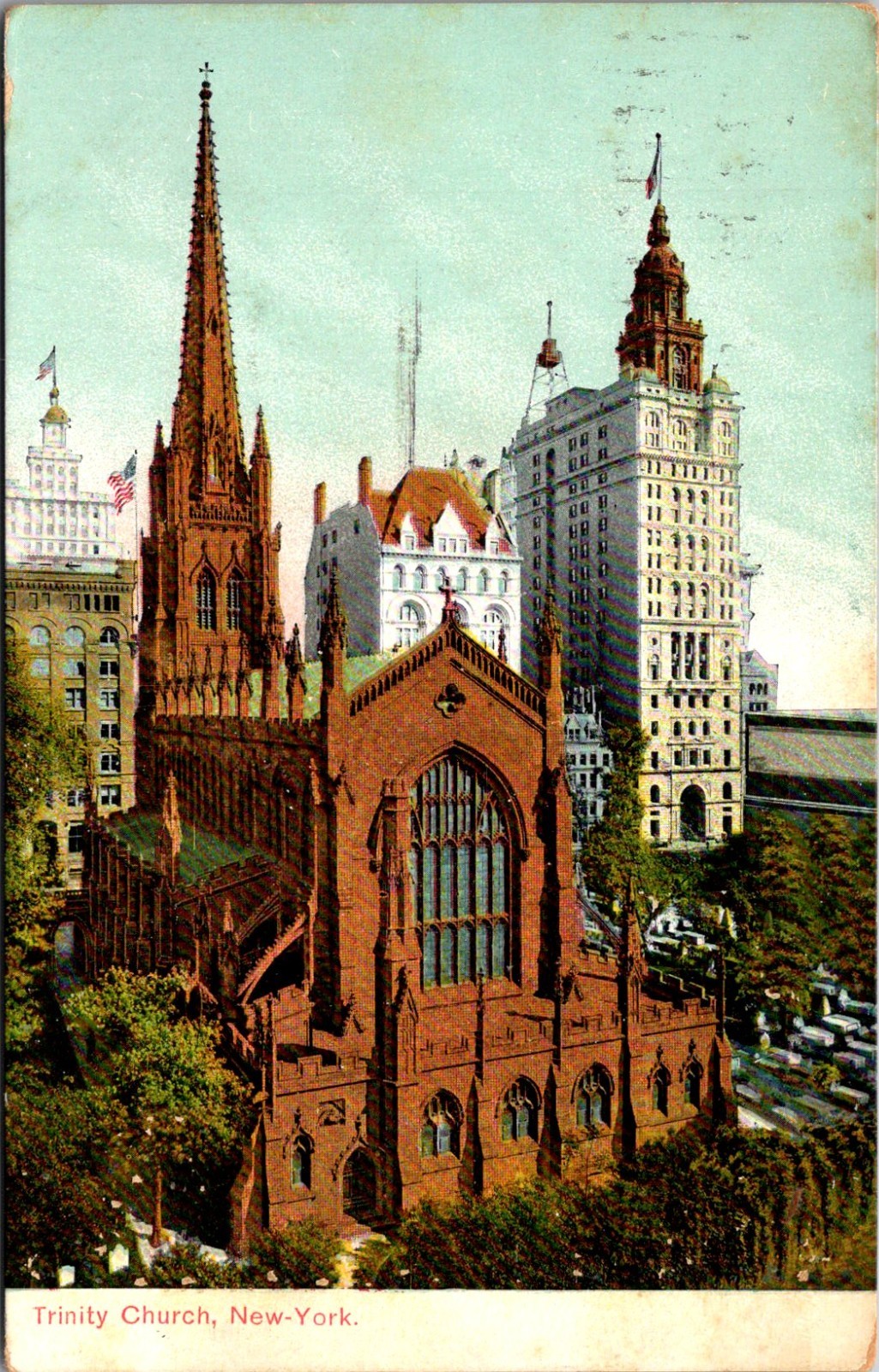 Trinity Church 1908 Lower Manhattan New York City Vintage Postcard TP11-19