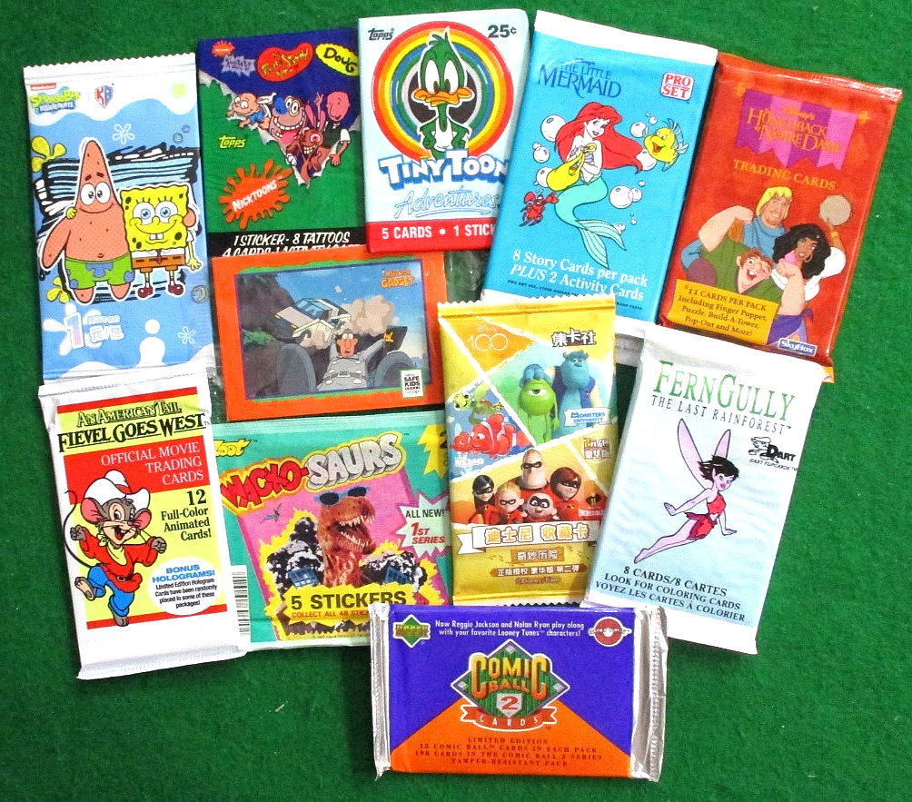 SEALED CARD PACKS LOT OF 11 DIFF.-SPONGEBOB-PIXAR-MERMAID-NICKTOONS-RUGRATS+++++