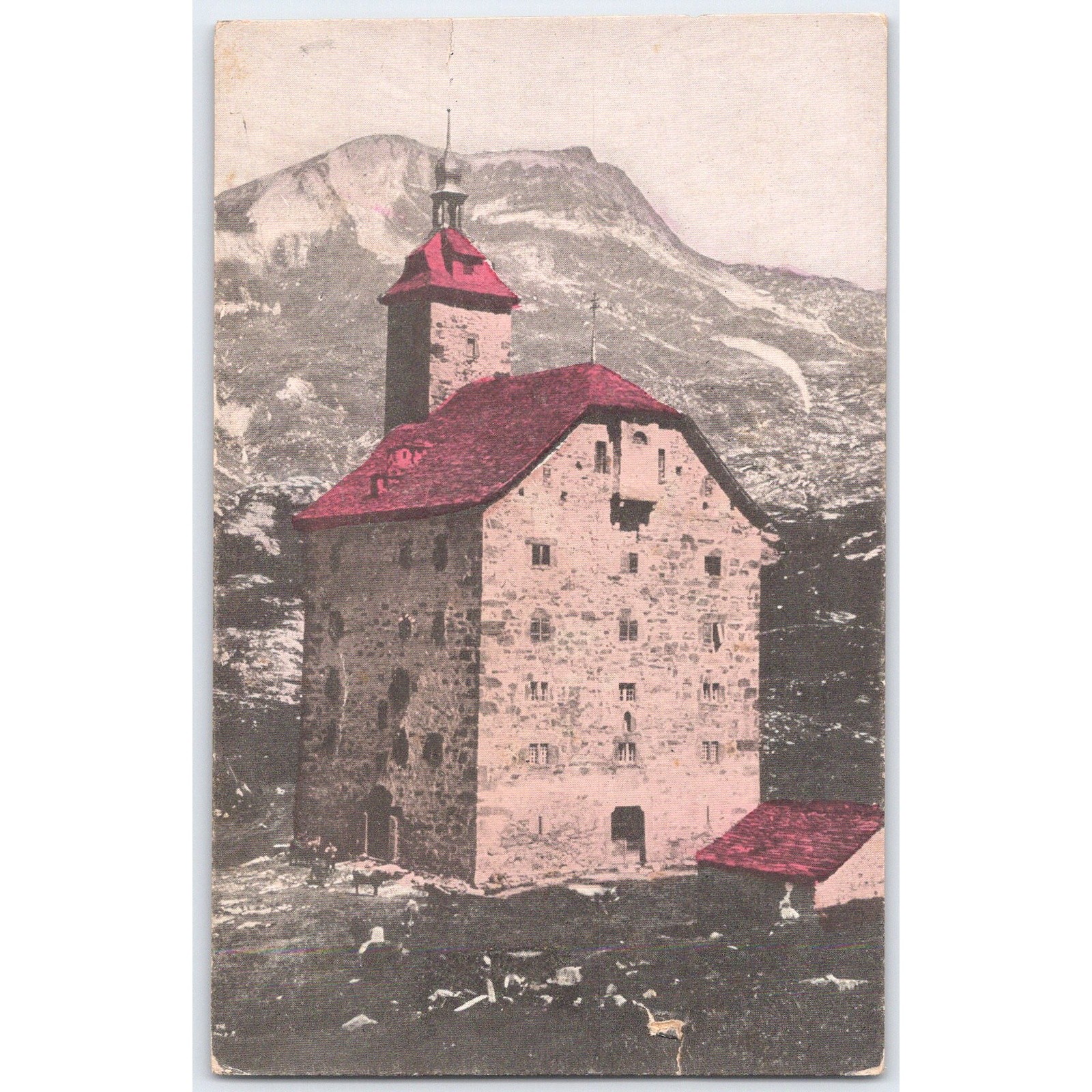 Postcard of Historic Castle with Mountain View c1910