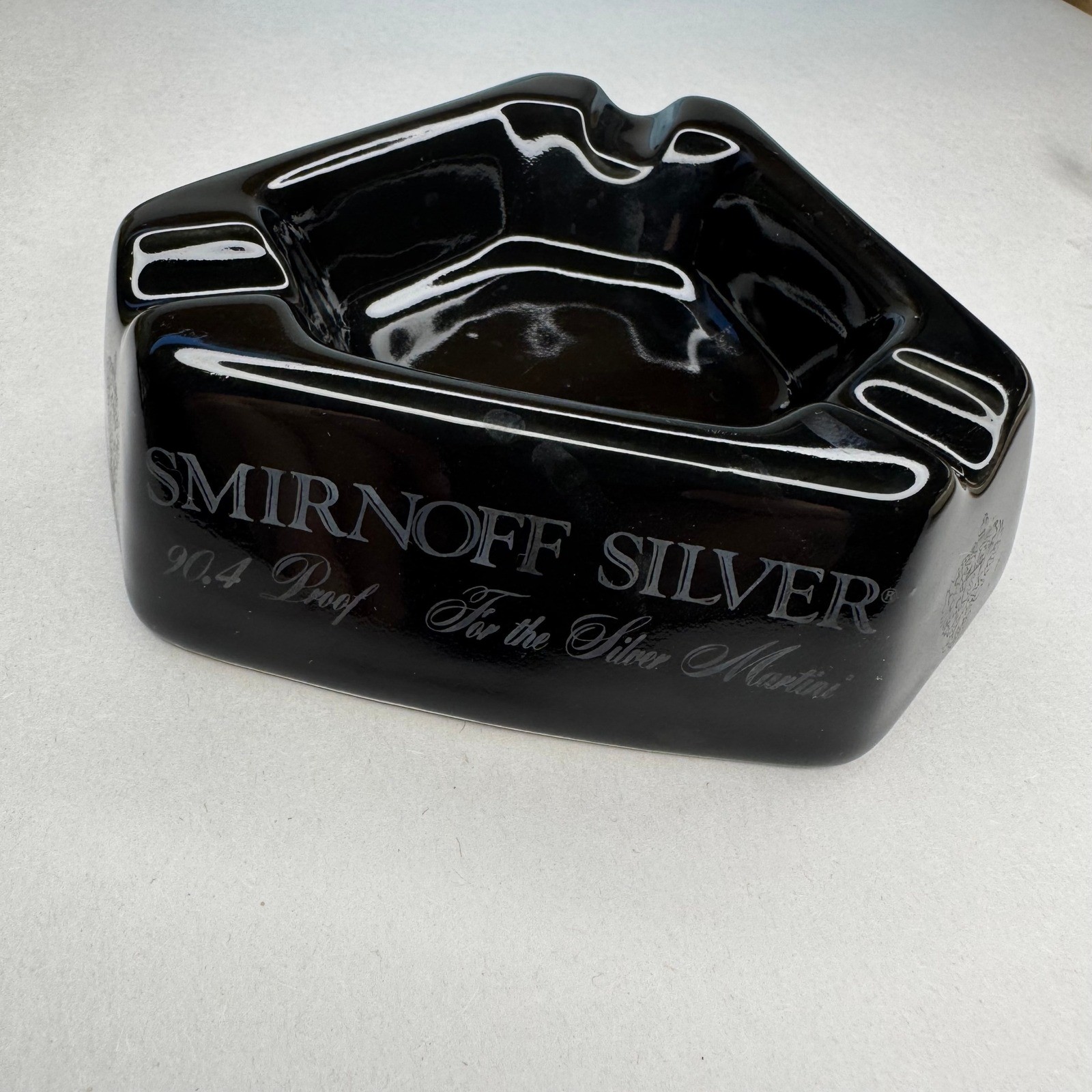 Vintage 1972 Smirnoff Silver Vodka Black Ceramic Ashtray 90.4 Proof Martini Vintage 1972 Smirnoff Silver Vodka Black Ceramic Ashtray 90.4 Proof Martini