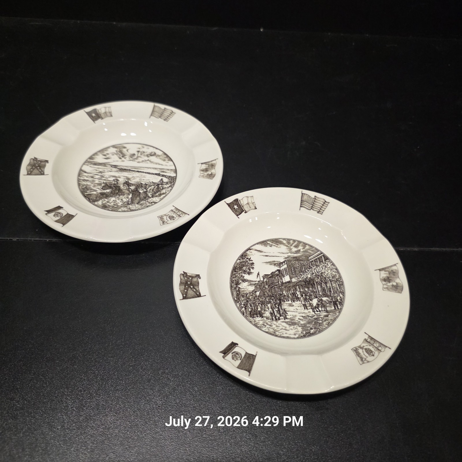 Wedgwood Texas Neiman Marcus Ashtrays Old Brownsville On The Trail Set of 2
