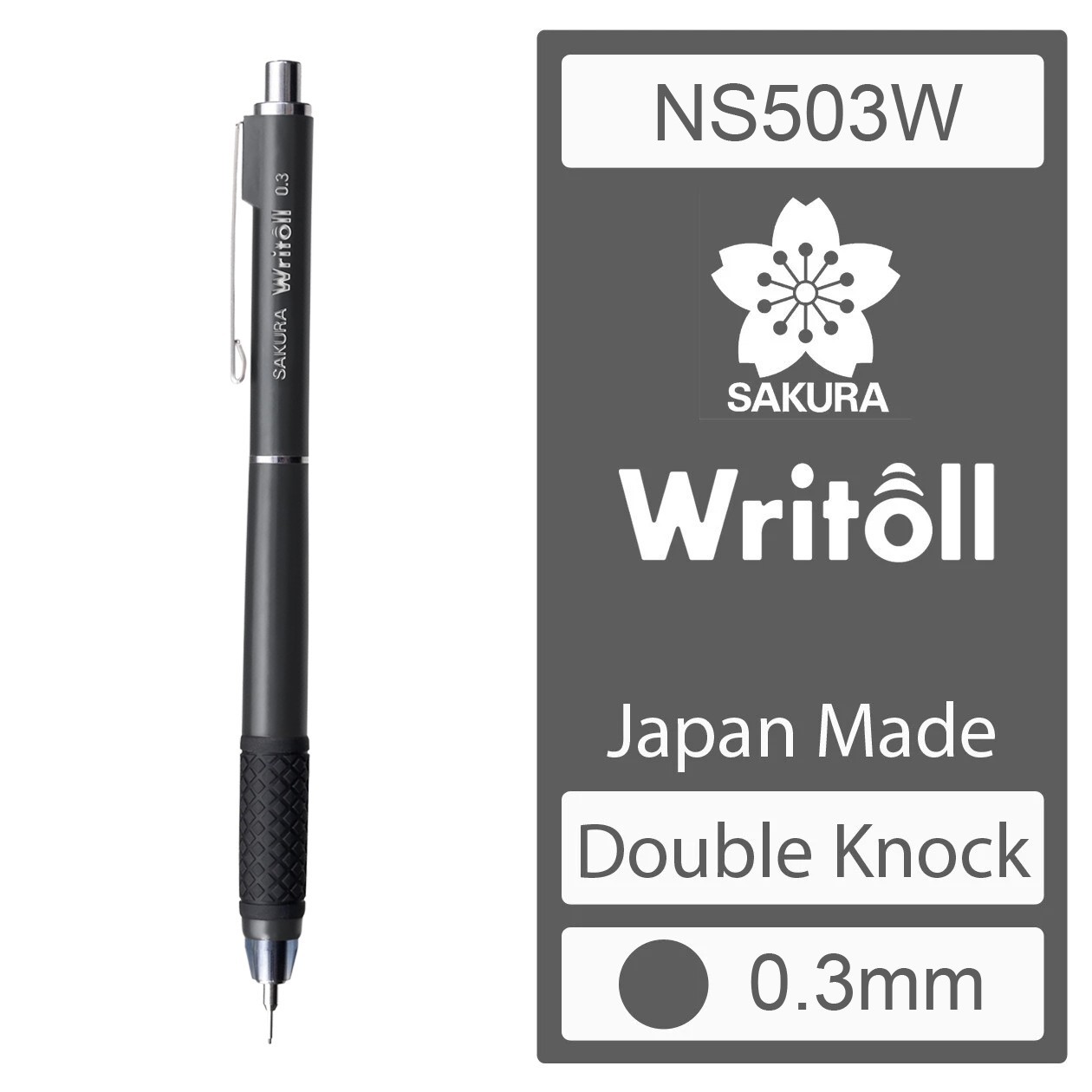 SAKURA Writoll Double Knock Mechanical Drafting Pencil 0.3mm Made in Japan
