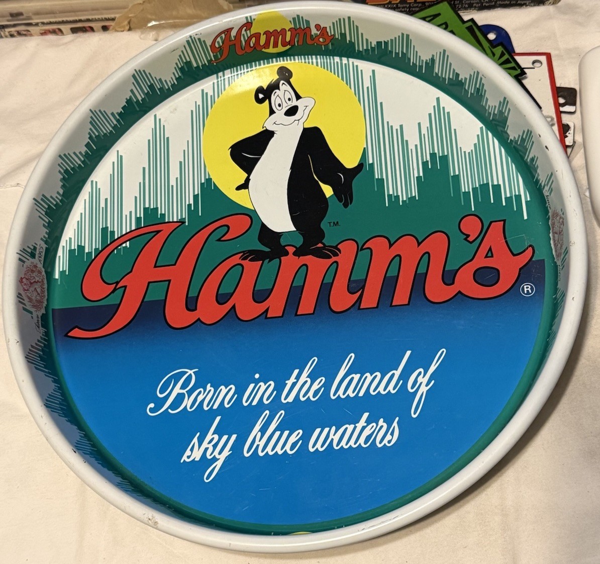 Vintage 1981 Hamm’s Beer Bear 13” Metal Serving Tray Sky Blue Waters Breweriana Vintage 1981 Hamm’s Beer Bear 13” Metal Serving Tray Sky Blue Waters Breweriana
