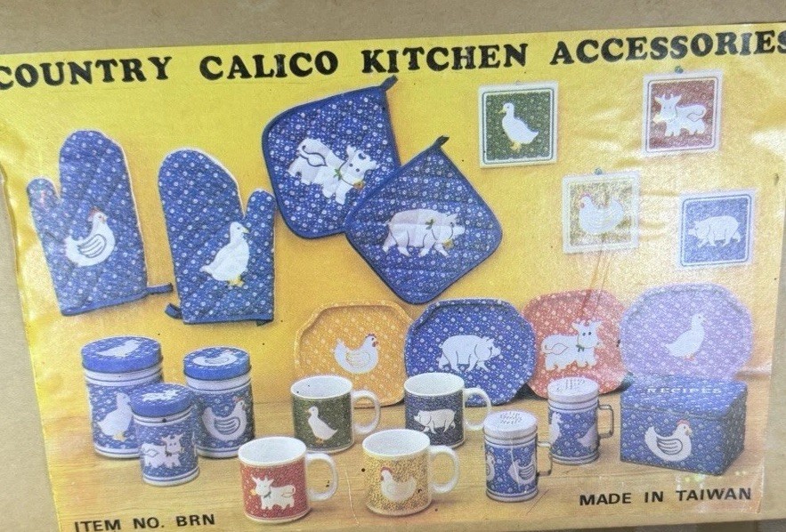 Country Calico Kitchen 1980’s  Set Farm Animals  Never opened rare
